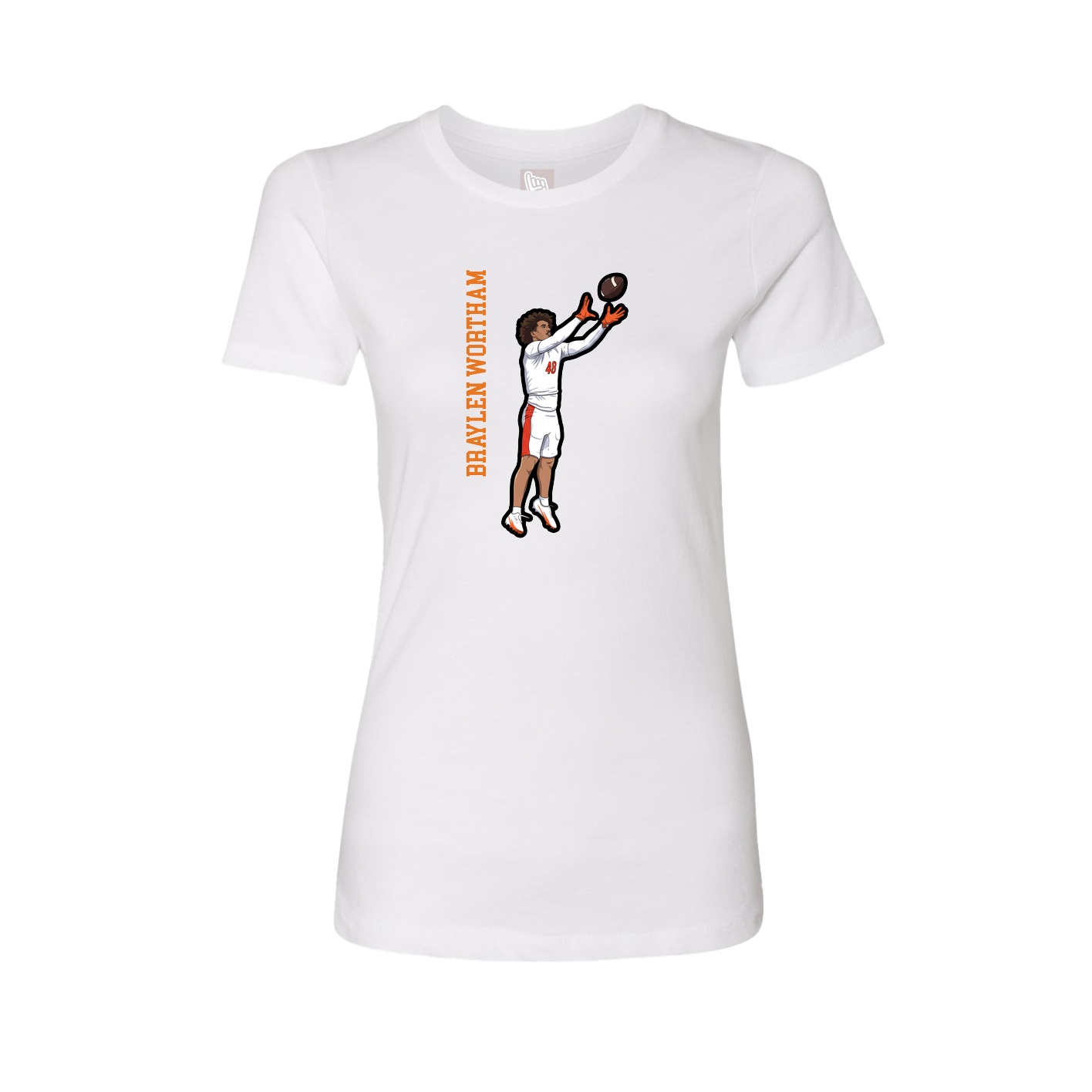 Womens Tee — Name Vertical in White