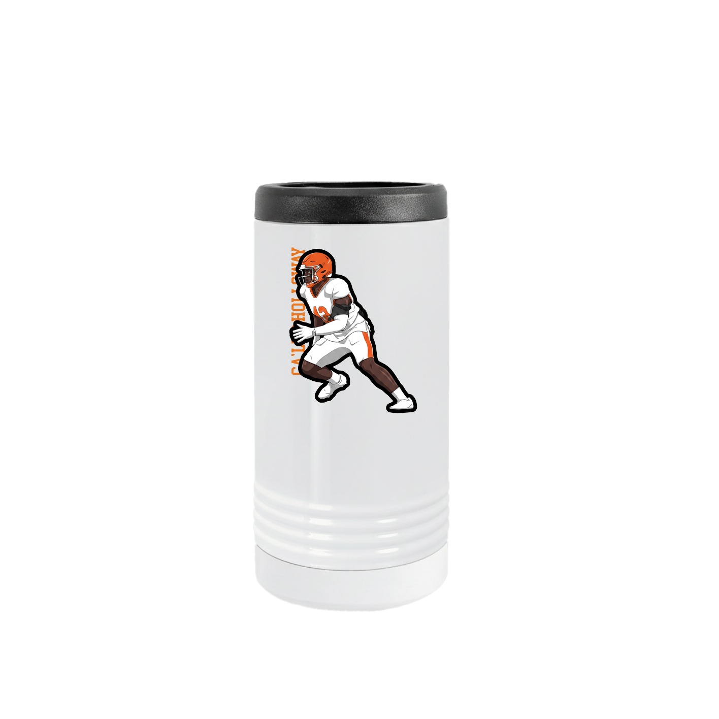 Slim Beverage Holder — Name Vertical in White