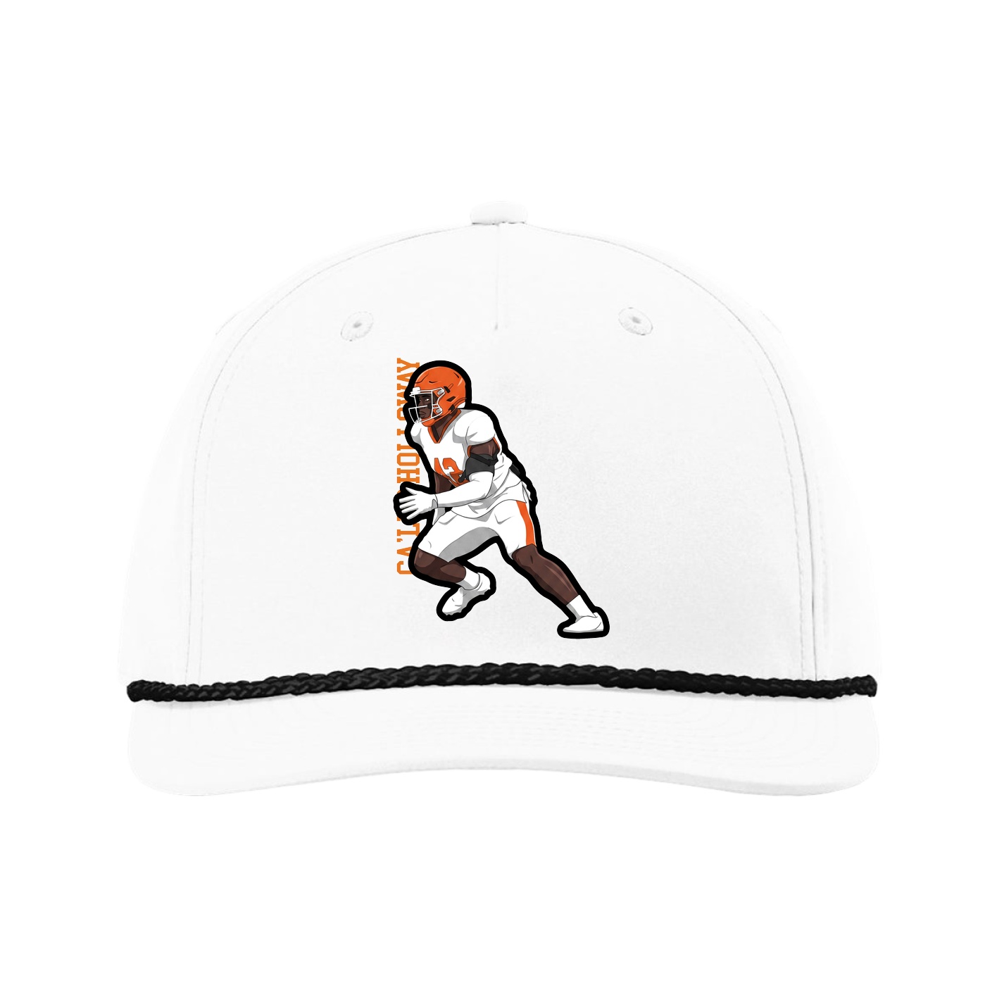 Five-Panel Classic Rope Cap — Name Vertical in White