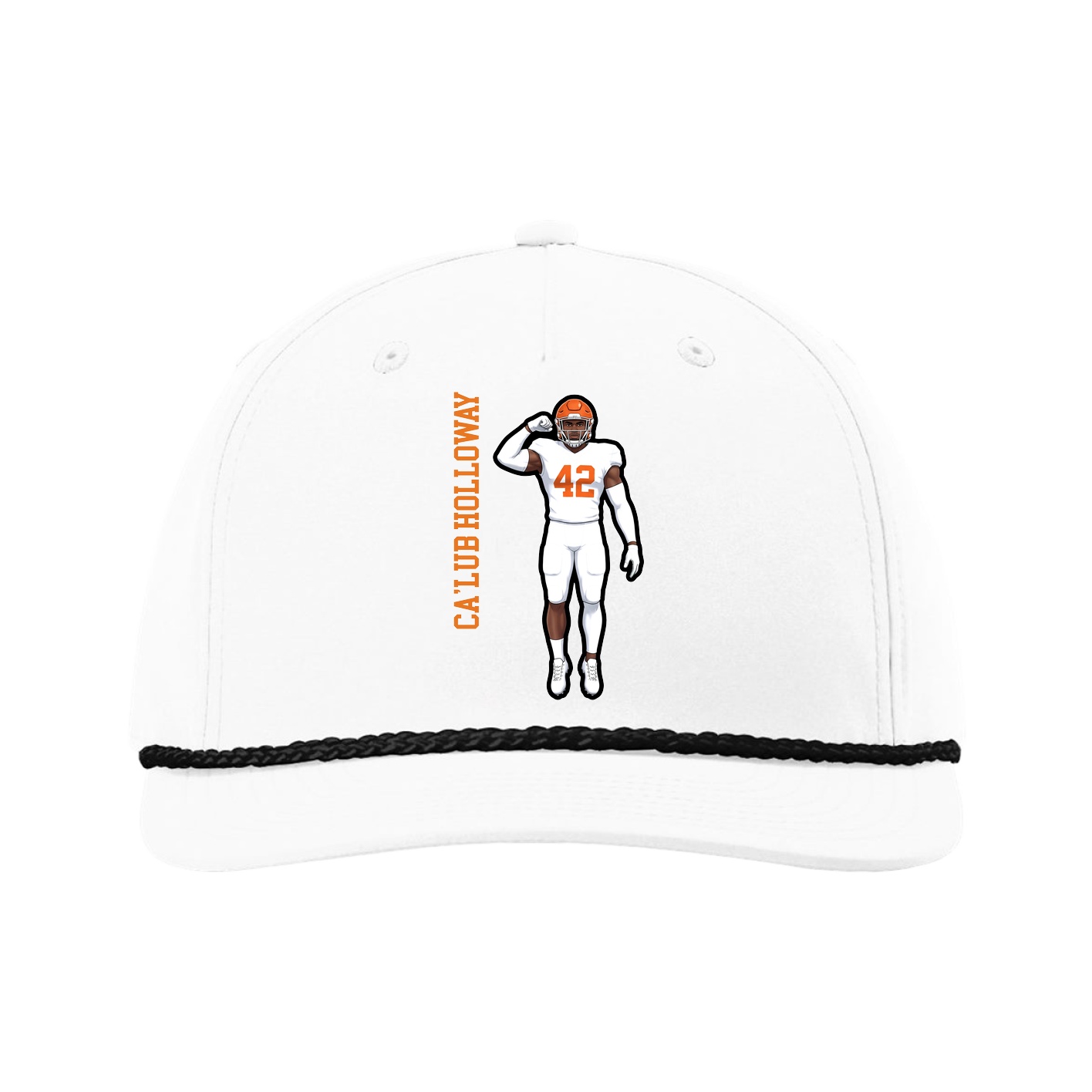 Five-Panel Classic Rope Cap — Name Vertical in White