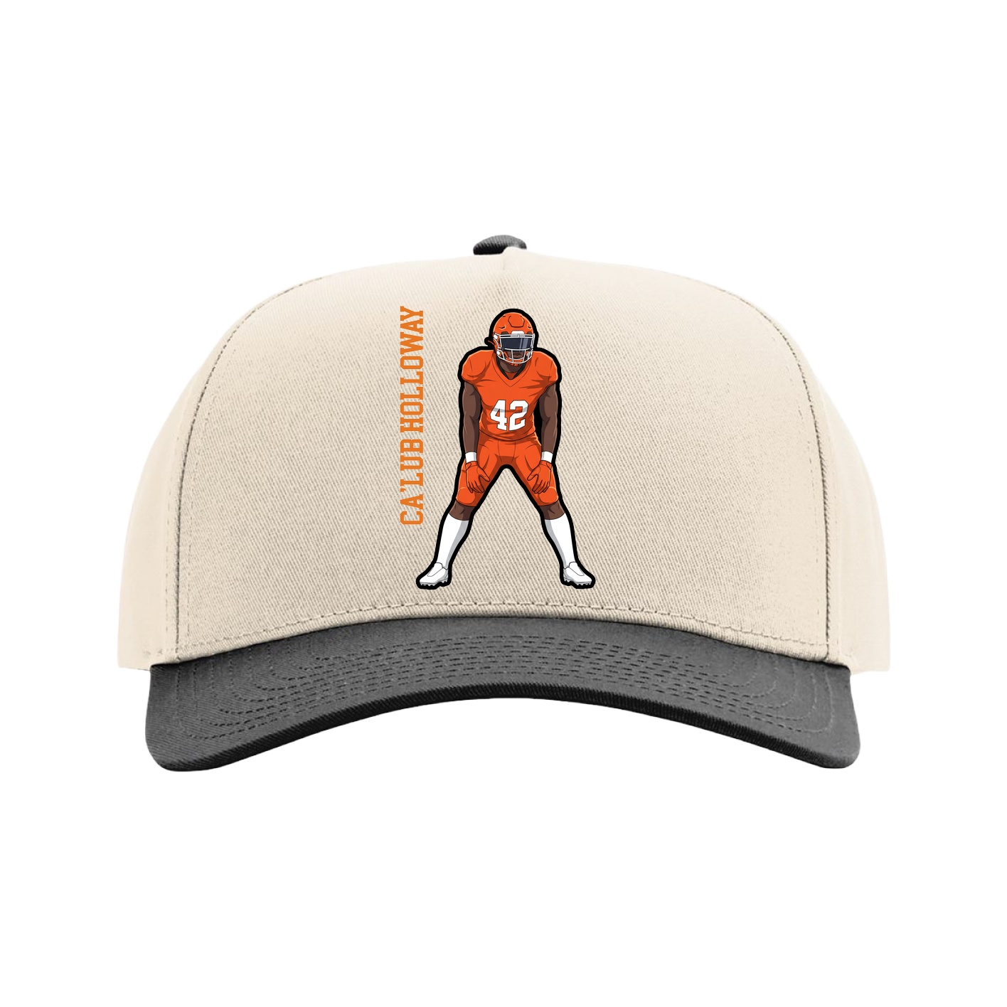 Full Fabric Five-Panel Champ Cap — Name Vertical in Cream/Black