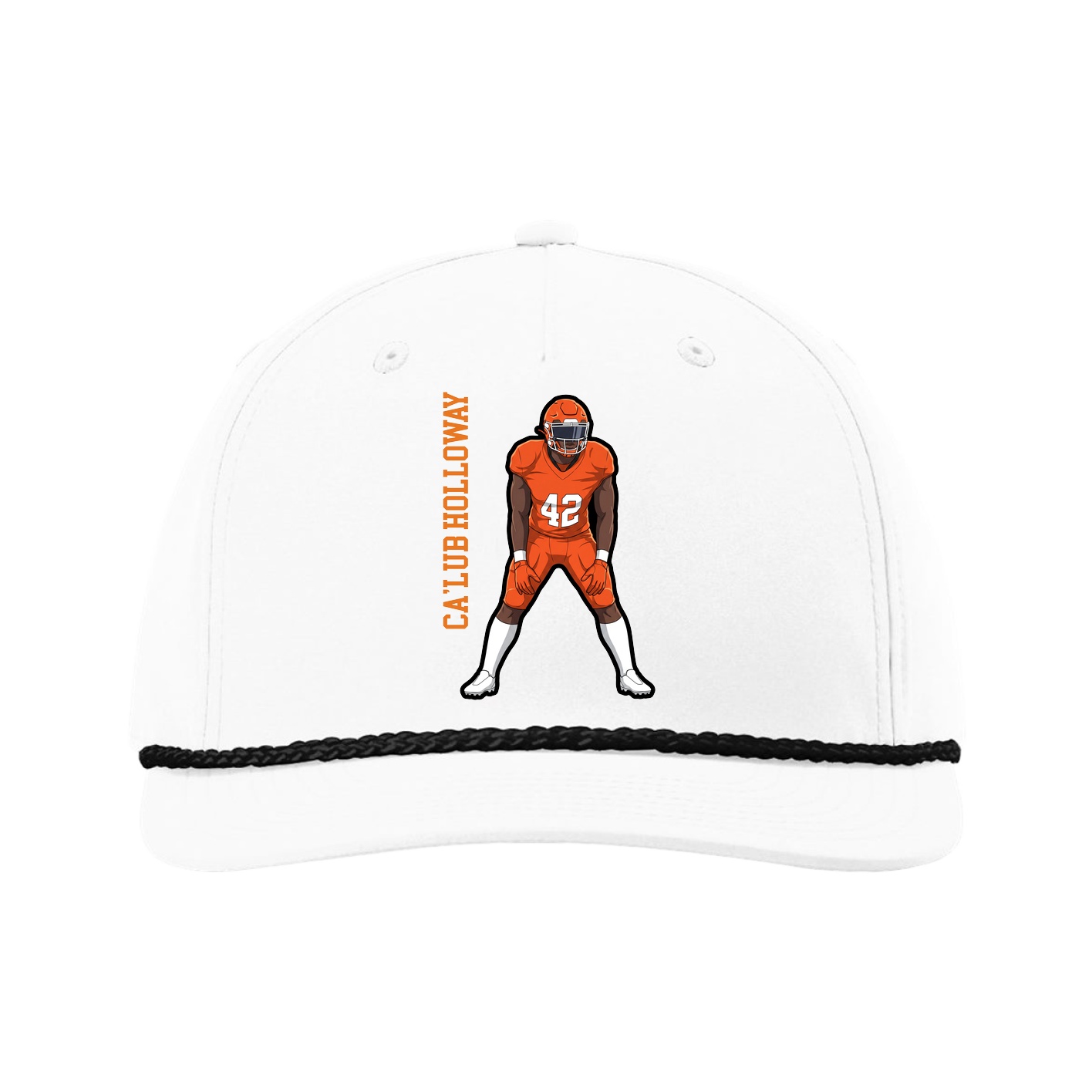 Five-Panel Classic Rope Cap — Name Vertical in White