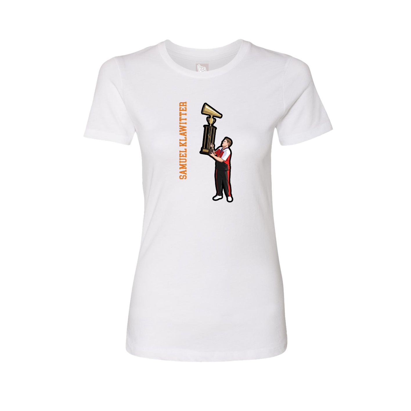 Womens Tee — Name Vertical in White