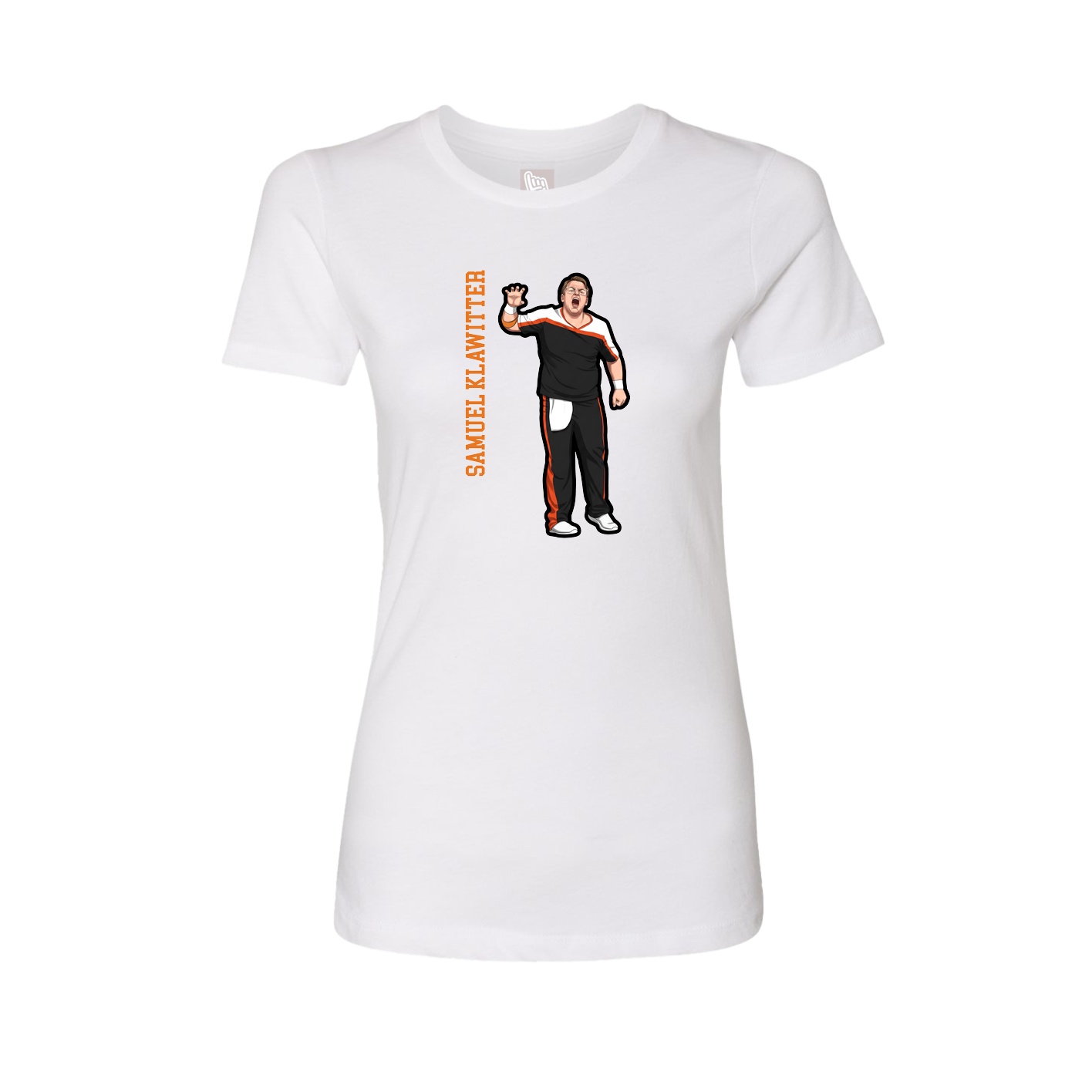 Womens Tee — Name Vertical in White