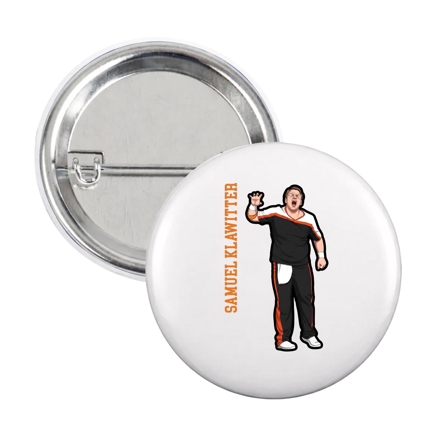 Game Day Button — Name Vertical in White