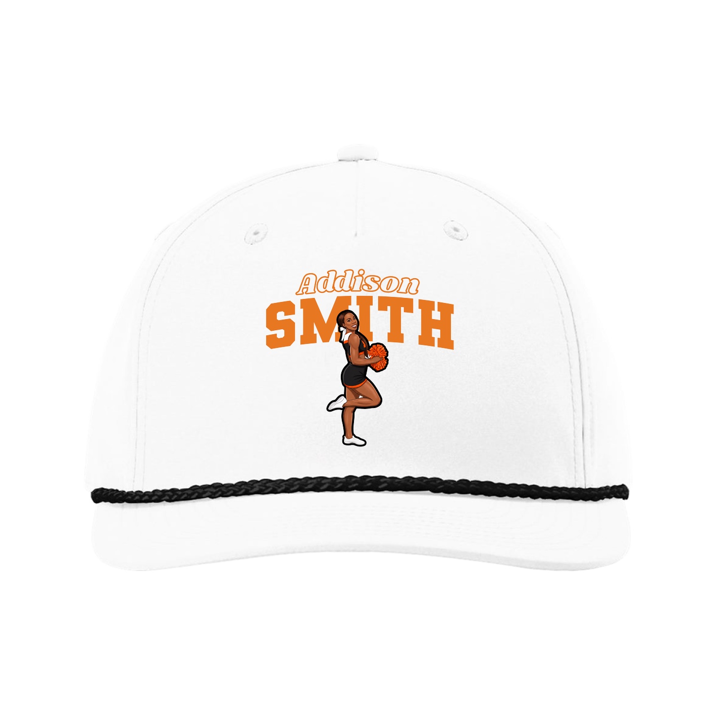 Five-Panel Classic Rope Cap — Name Arch in White