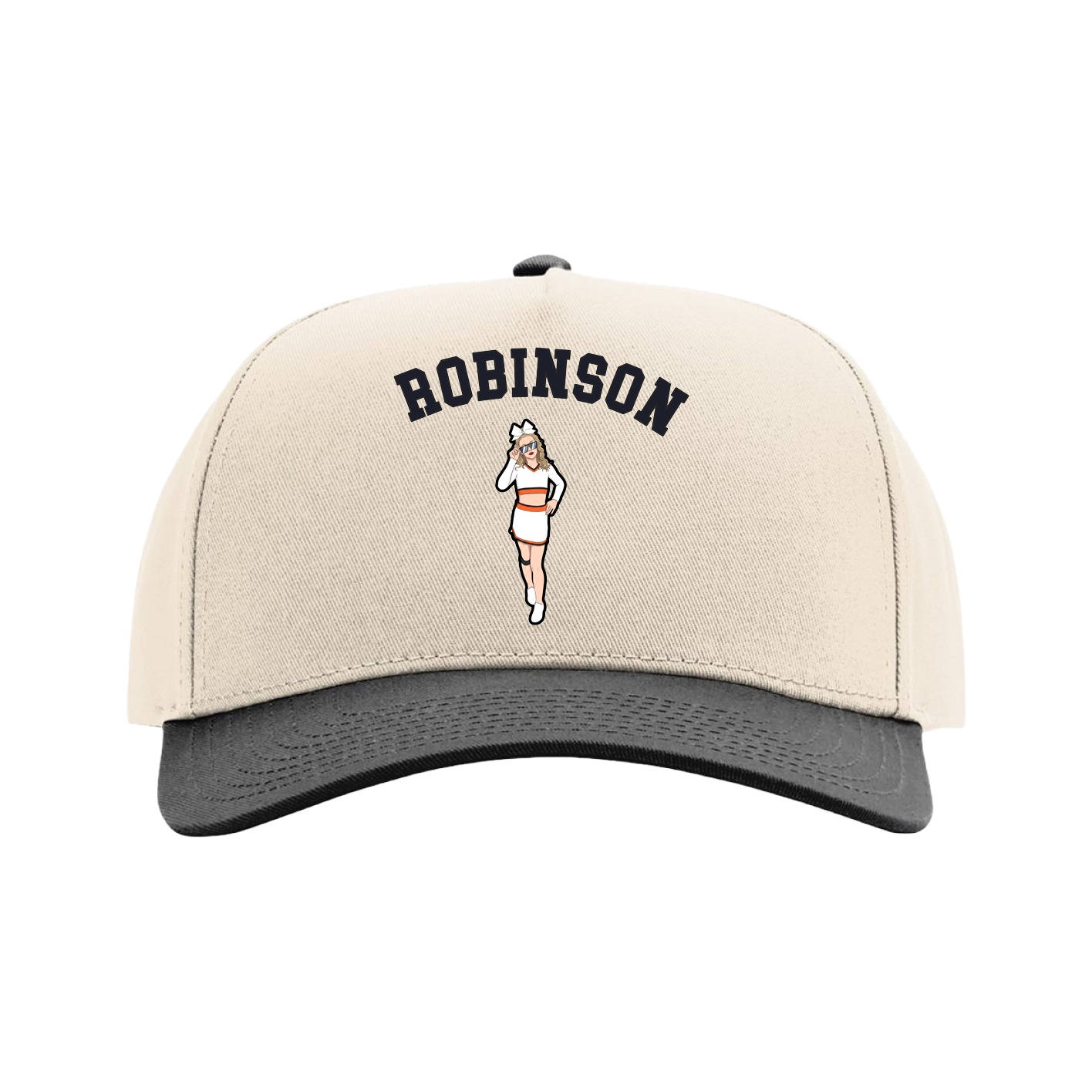 Full Fabric Five-Panel Champ Cap — Shirsey Arch in Cream/Black