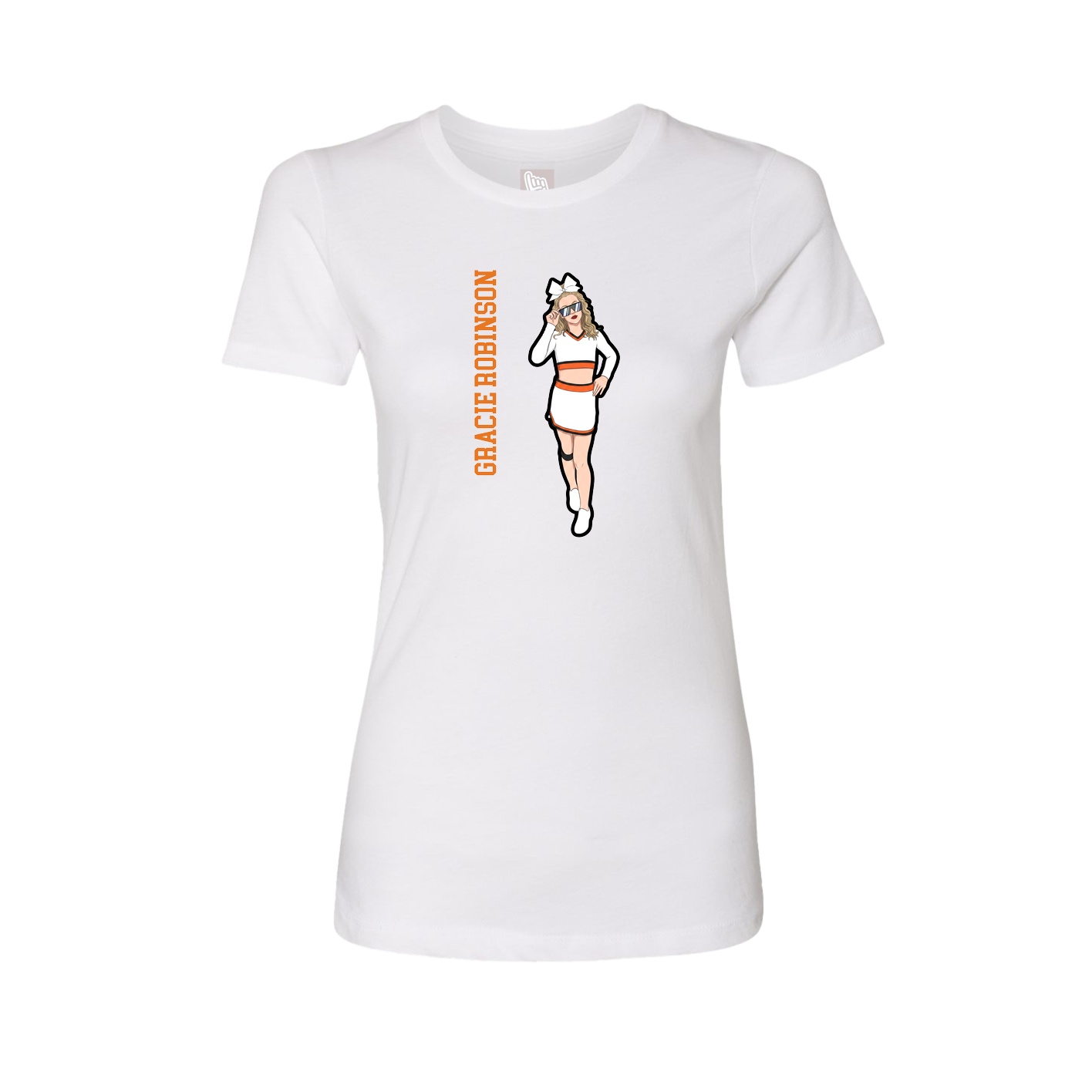 Womens Tee — Name Vertical in White
