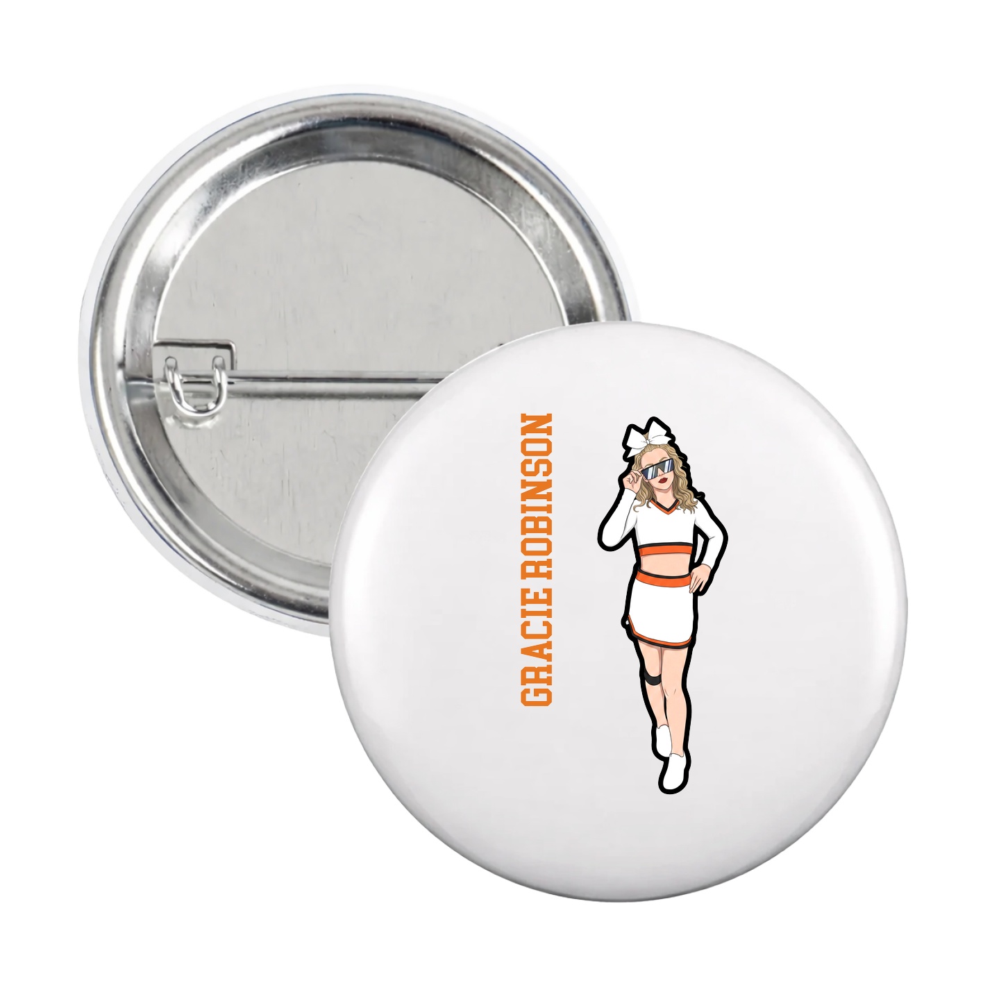 Game Day Button — Name Vertical in White