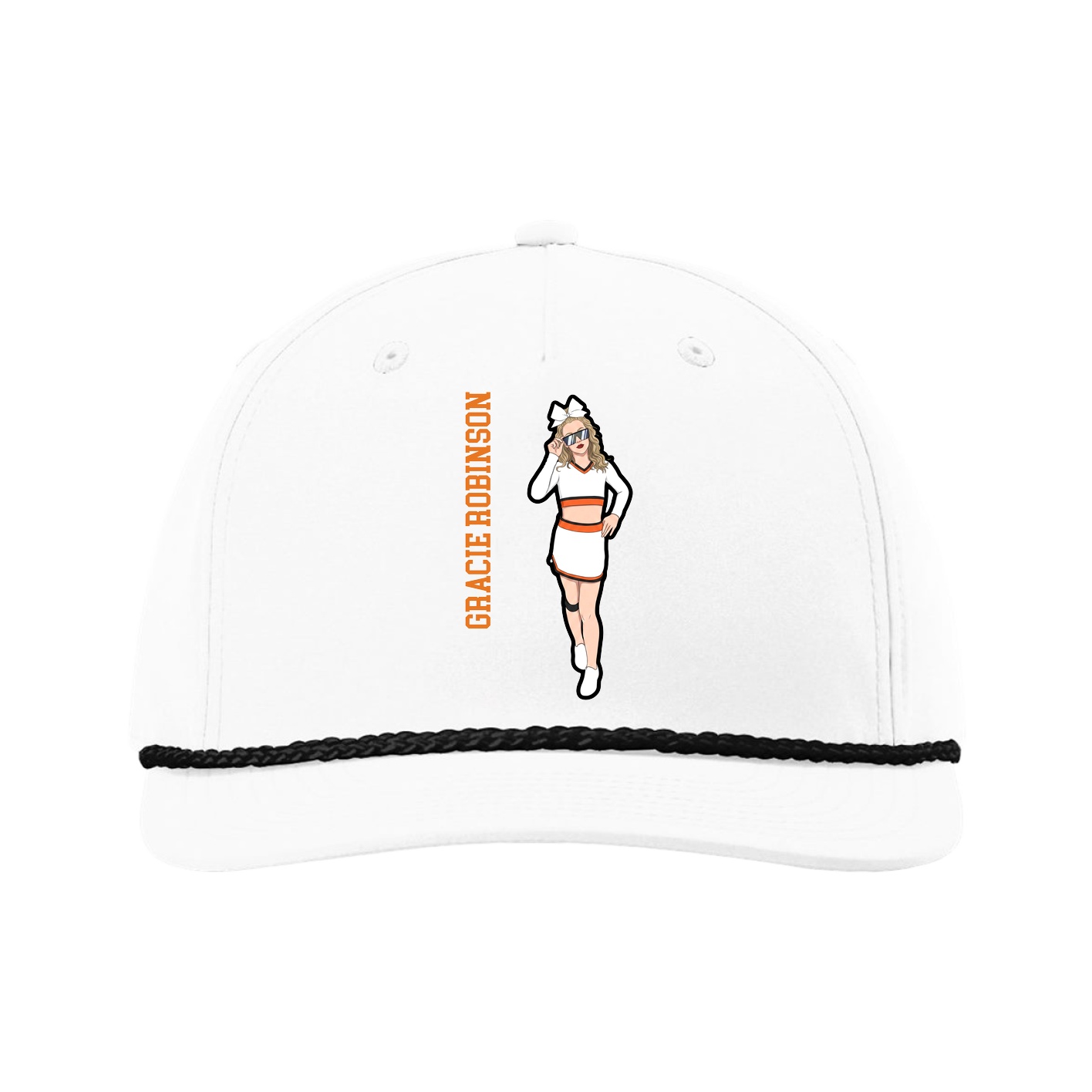 Five-Panel Classic Rope Cap — Name Vertical in White