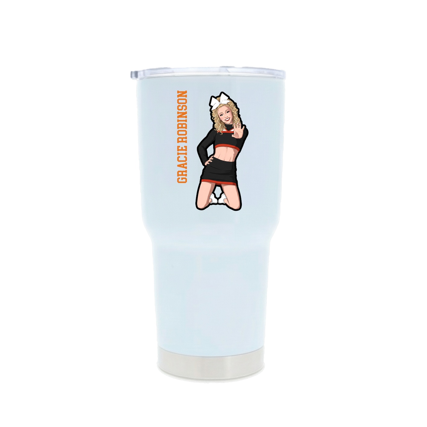 30oz Stainless Steel Tumbler — Name Vertical in White