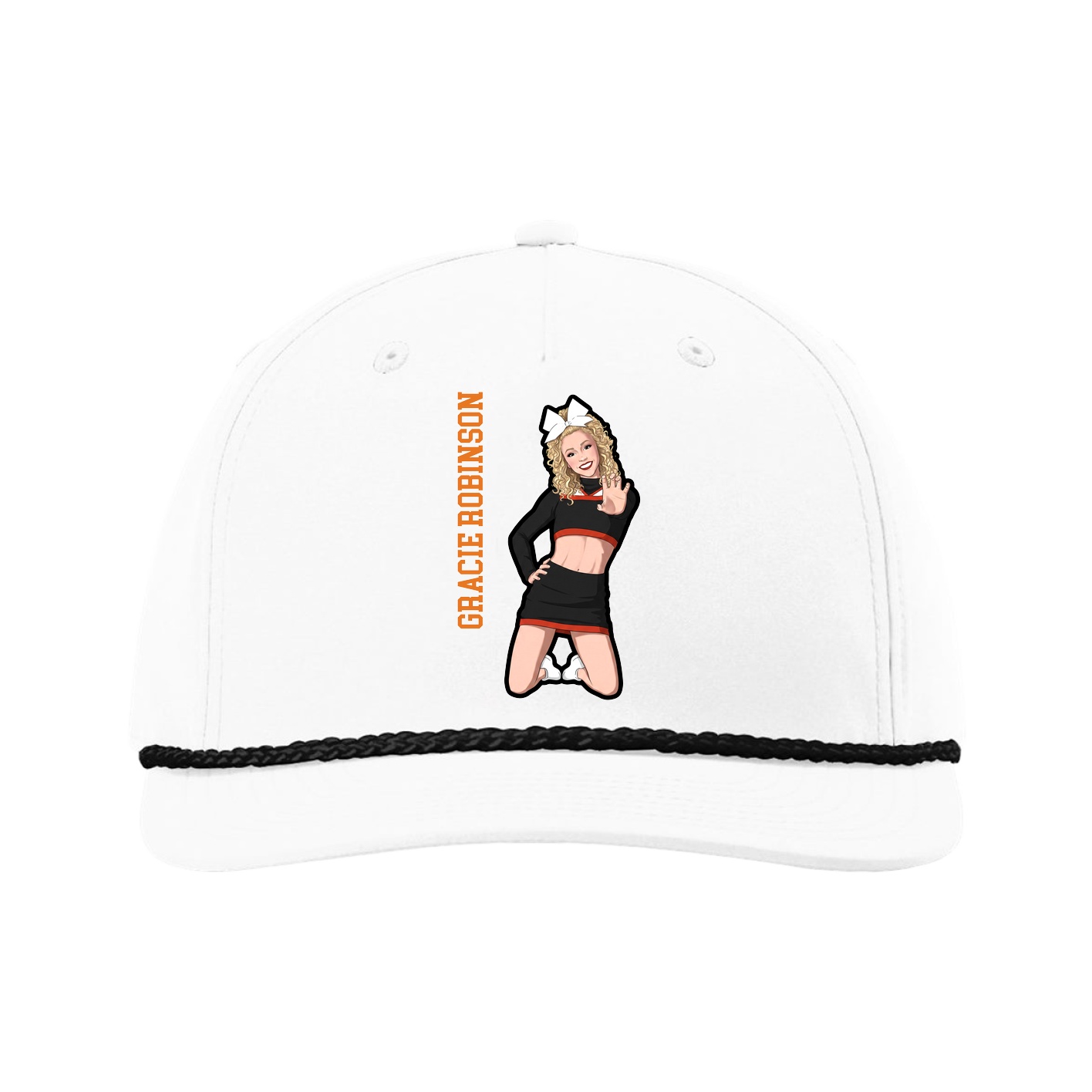 Five-Panel Classic Rope Cap — Name Vertical in White