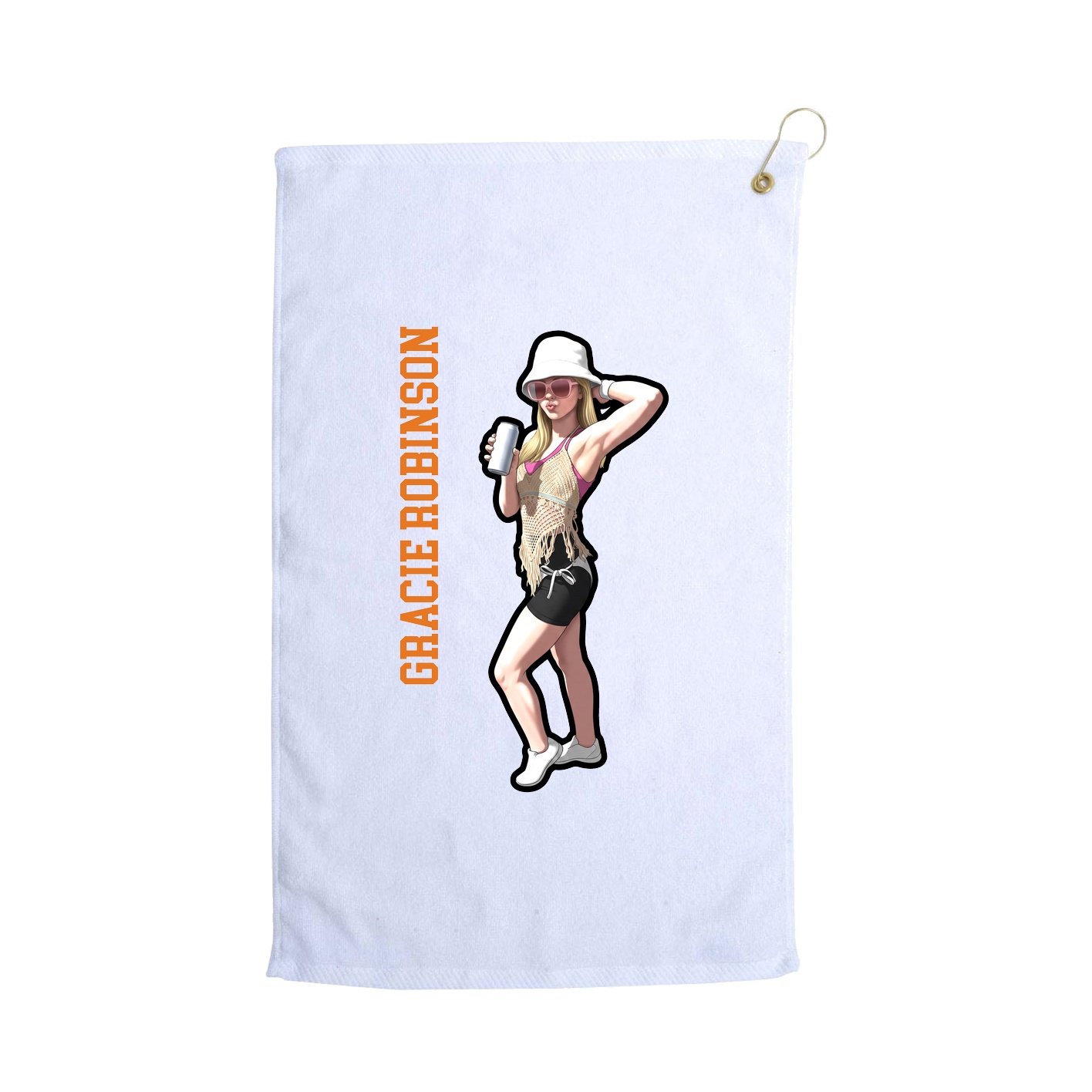 Golf Towel — Name Vertical in White
