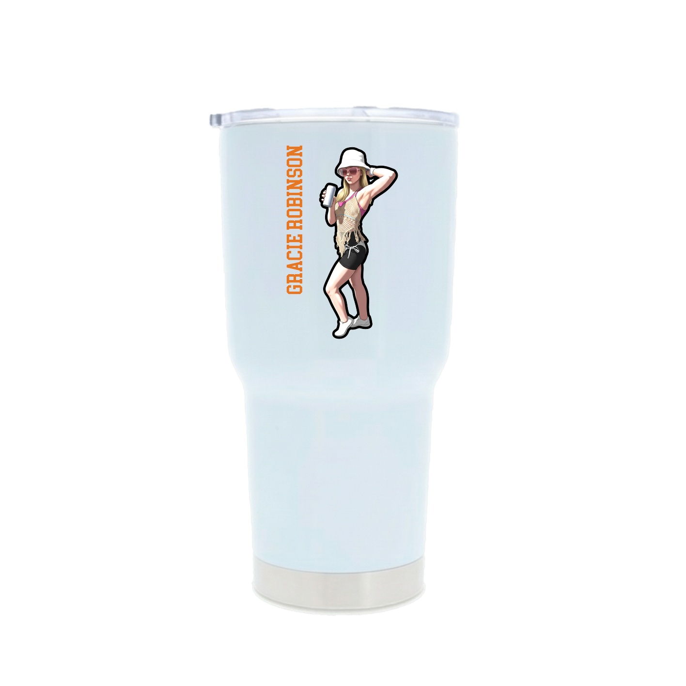 30oz Stainless Steel Tumbler — Name Vertical in White