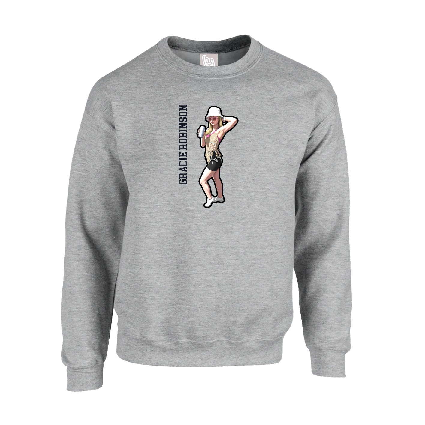 Fleece Crew — Name Vertical in Grey