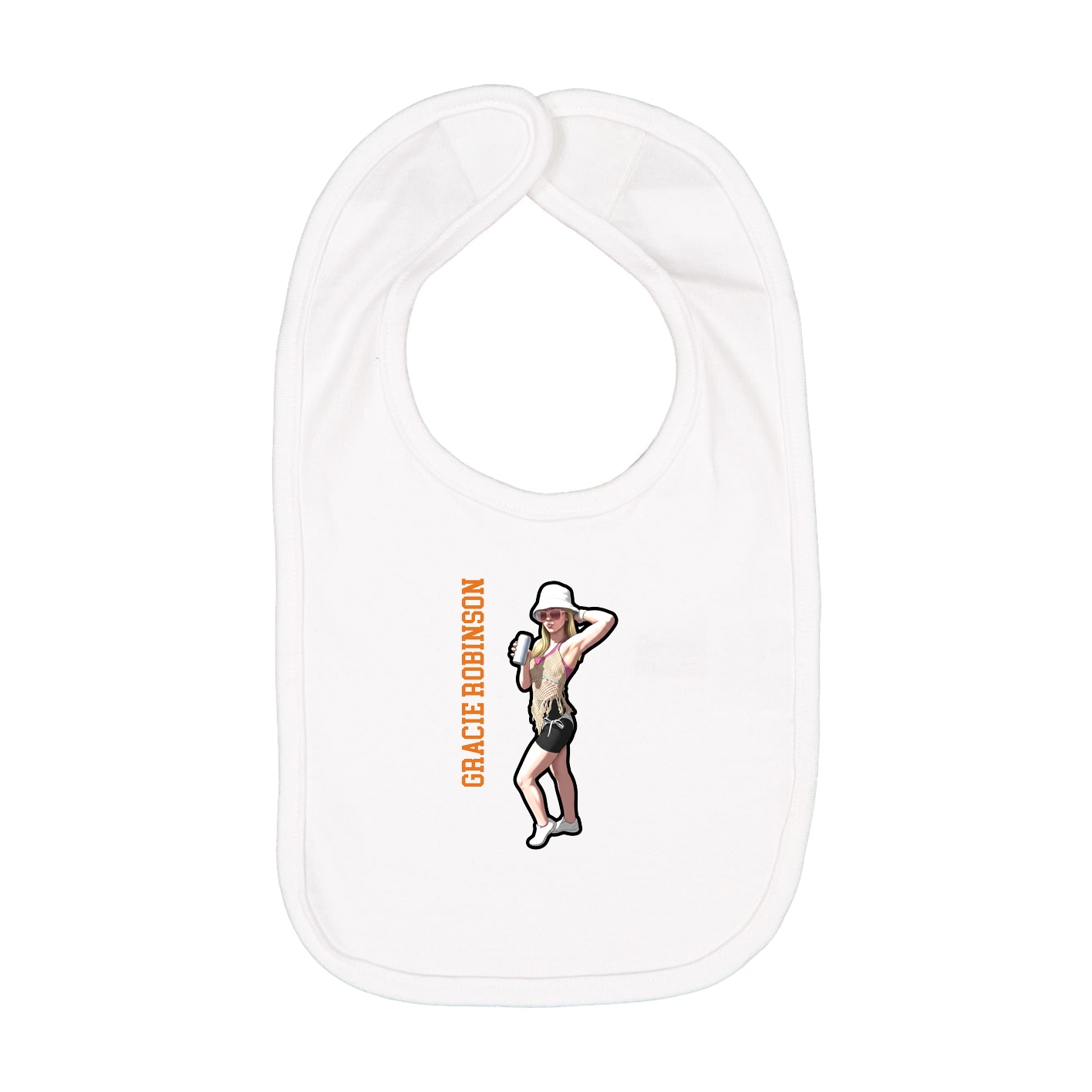 Infant Bib — Name Vertical in White