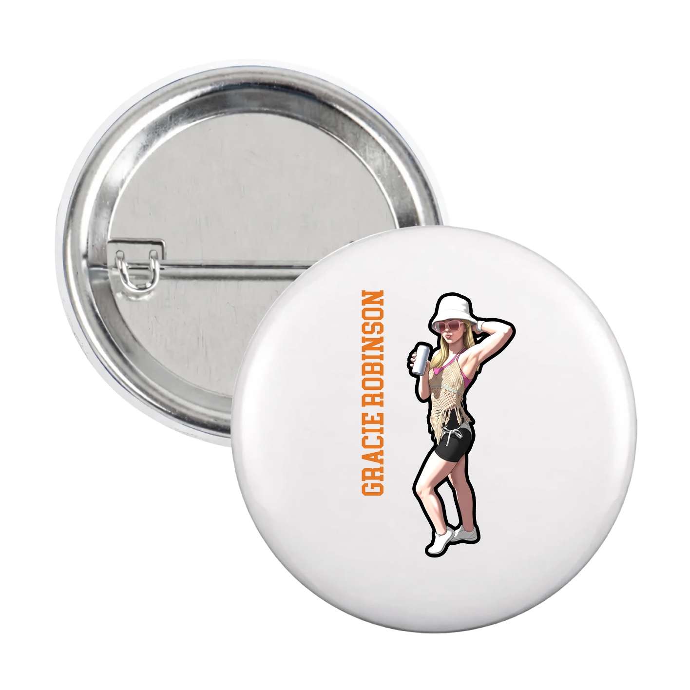 Game Day Button — Name Vertical in White