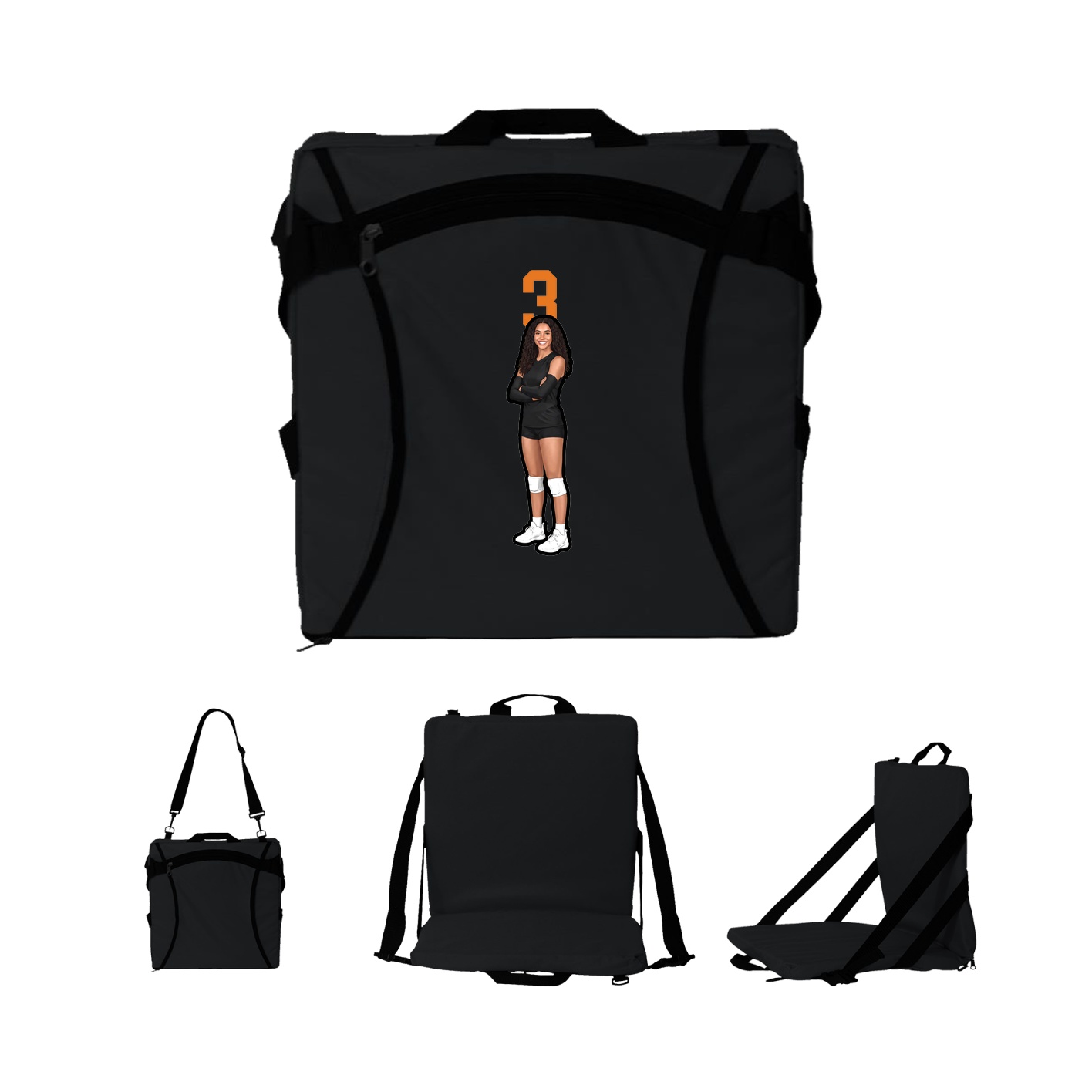 Folding Stadium Seat — Number Top in Black