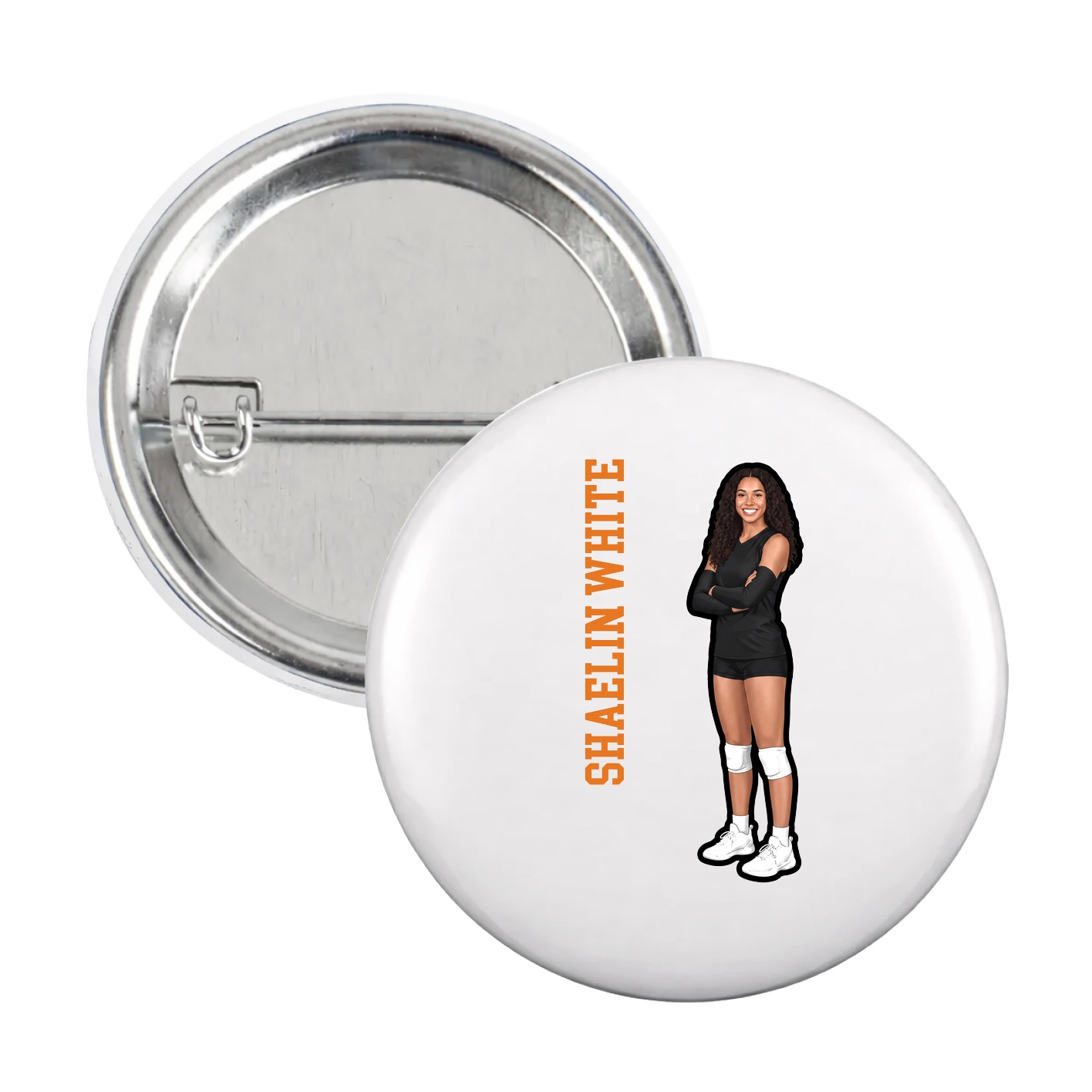 Game Day Button — Name Vertical in White