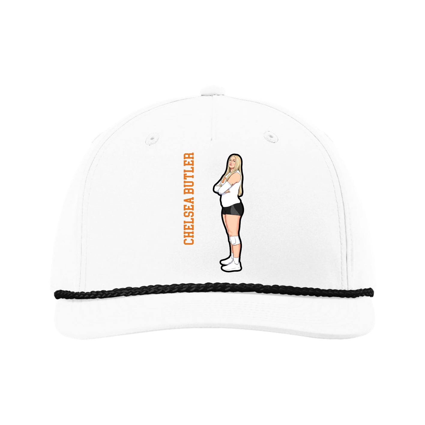 Five-Panel Classic Rope Cap — Name Vertical in White