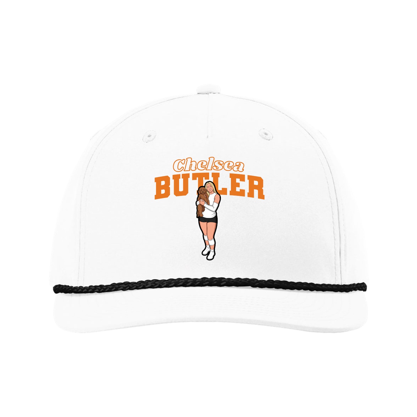 Five-Panel Classic Rope Cap — Name Arch in White