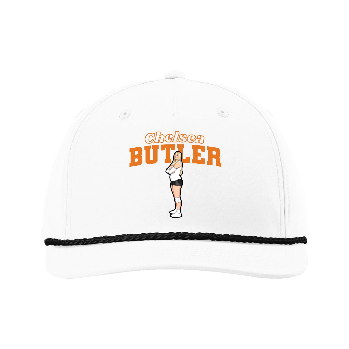 Five-Panel Classic Rope Cap — Name Arch in White