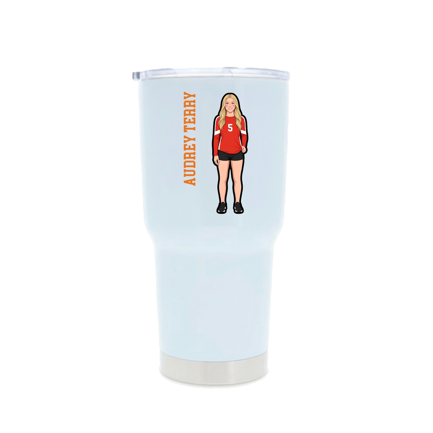 30oz Stainless Steel Tumbler — Name Vertical in White