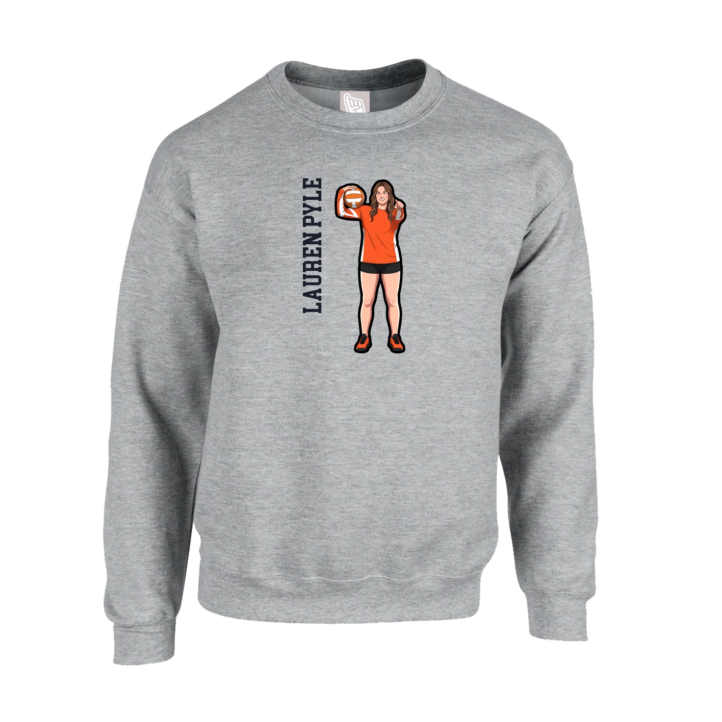 Fleece Crew — Name Vertical in Grey