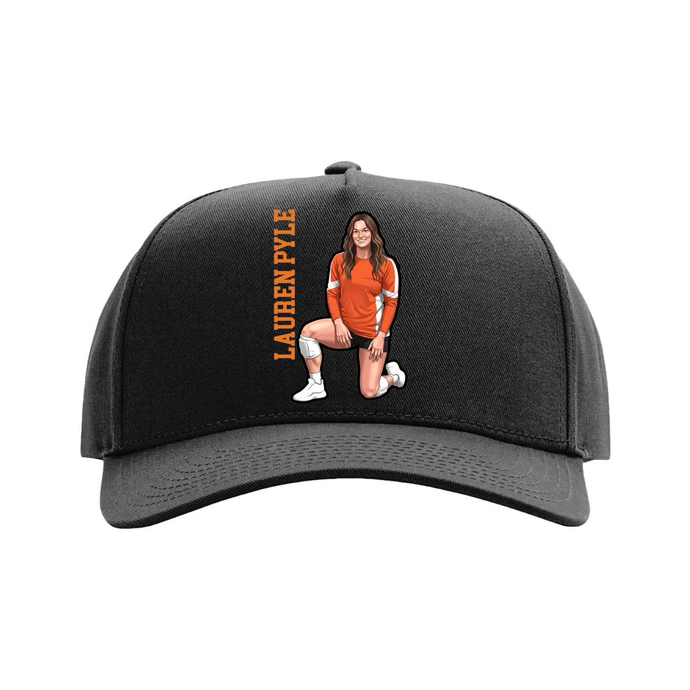 Full Fabric Five-Panel Champ Cap — Name Vertical in Black