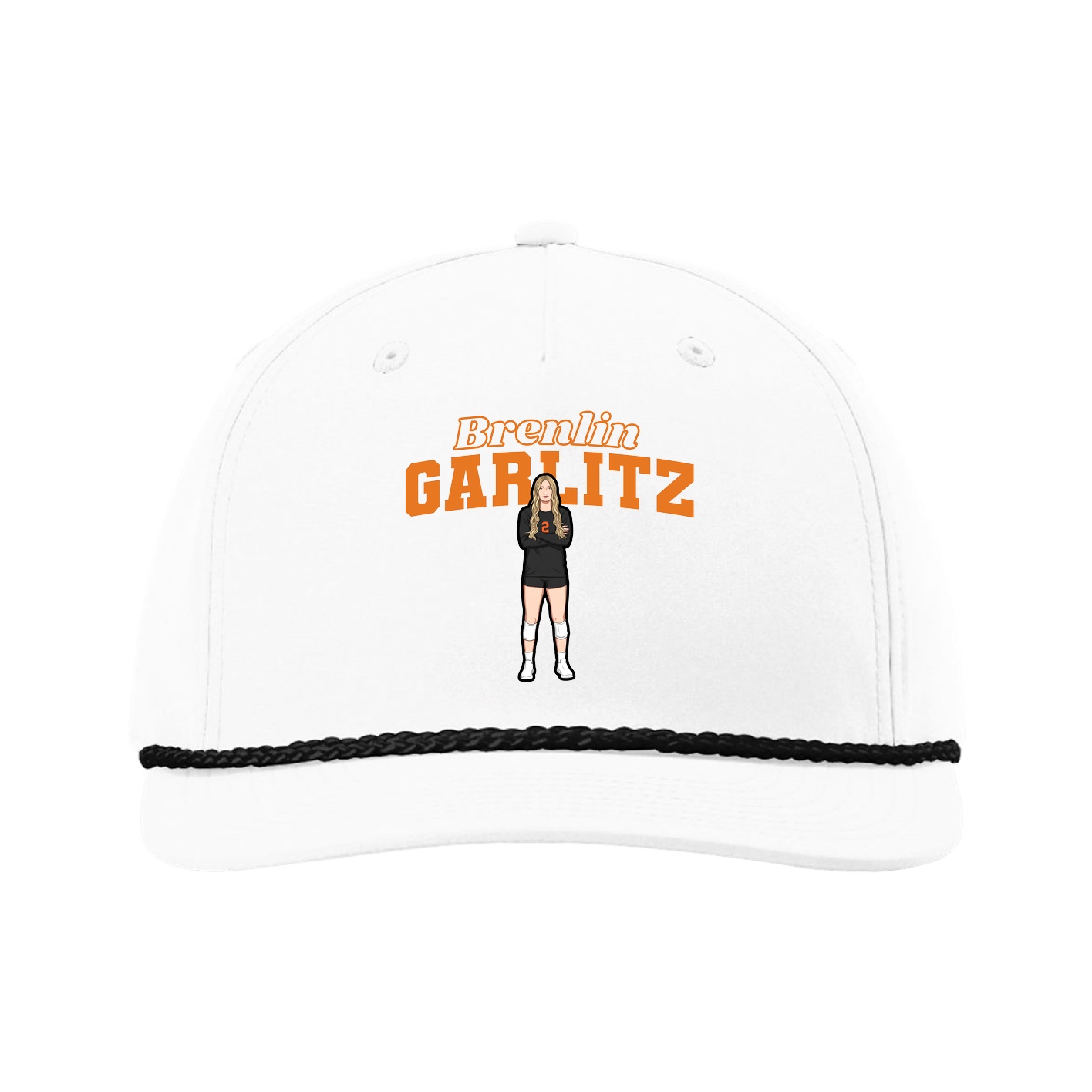 Five-Panel Classic Rope Cap — Name Arch in White