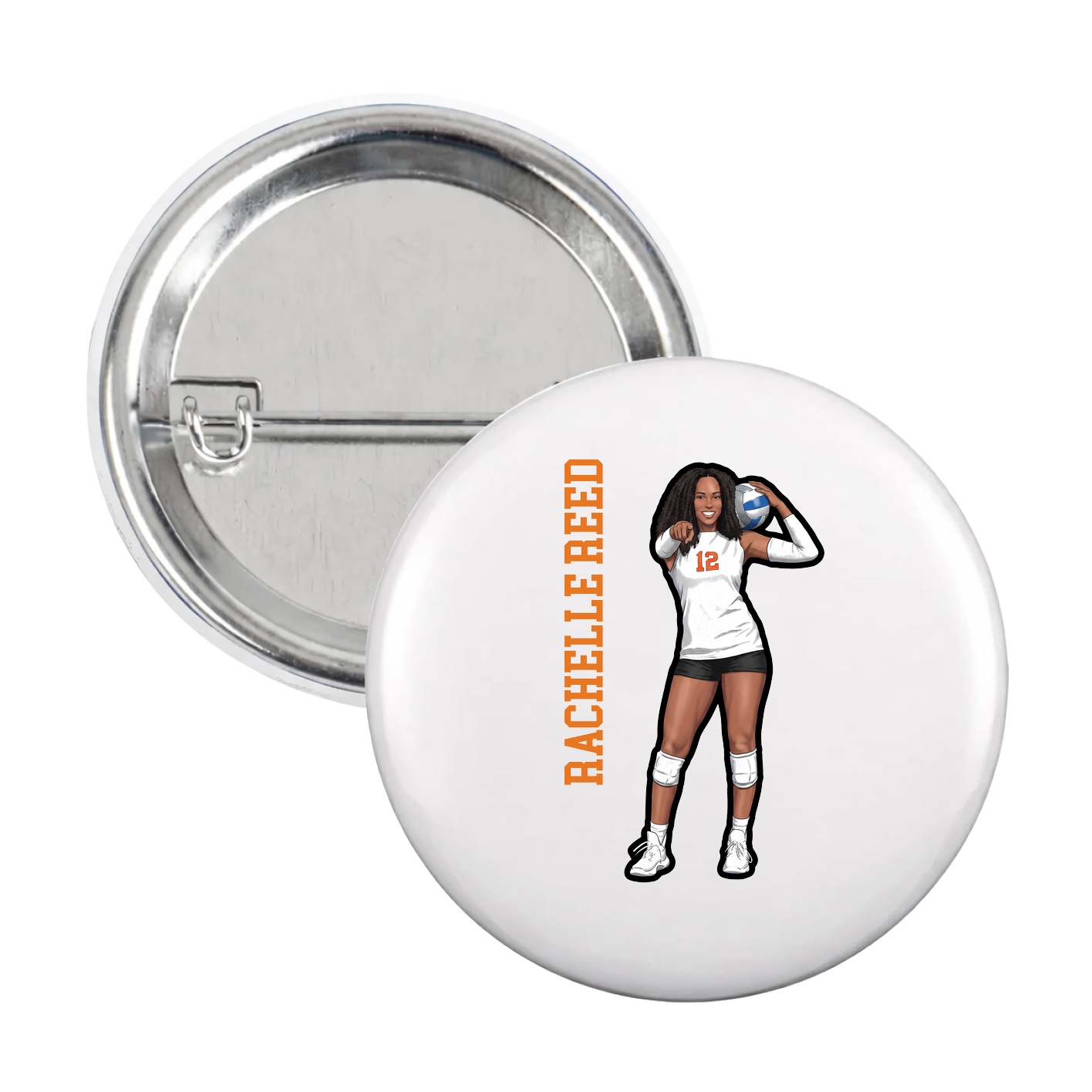 Game Day Button — Name Vertical in White