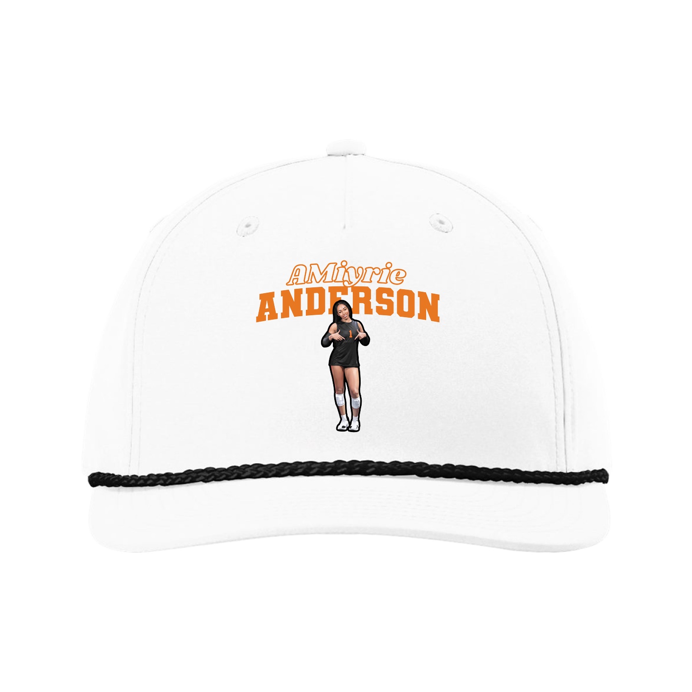 Five-Panel Classic Rope Cap — Name Arch in White