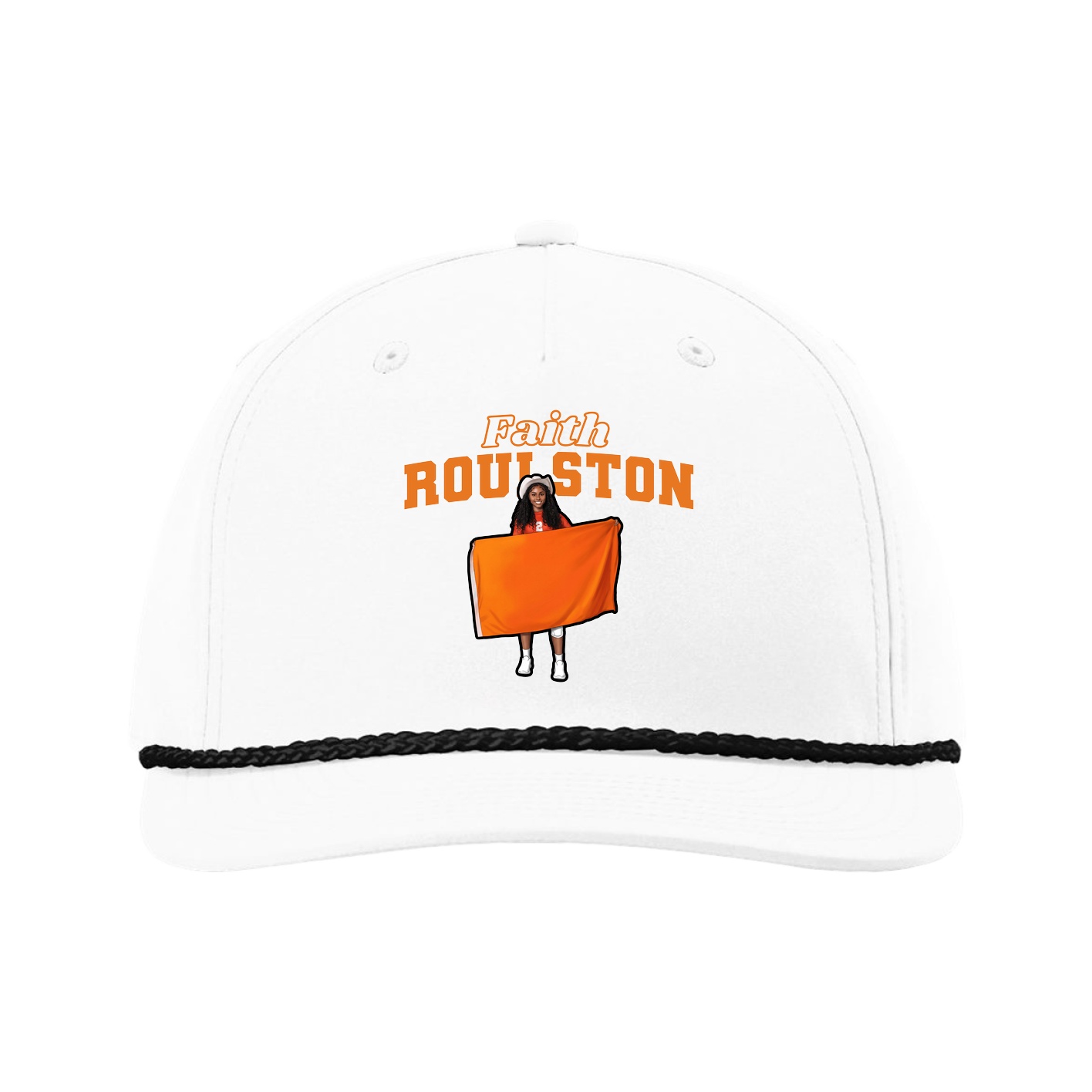 Five-Panel Classic Rope Cap — Name Arch in White