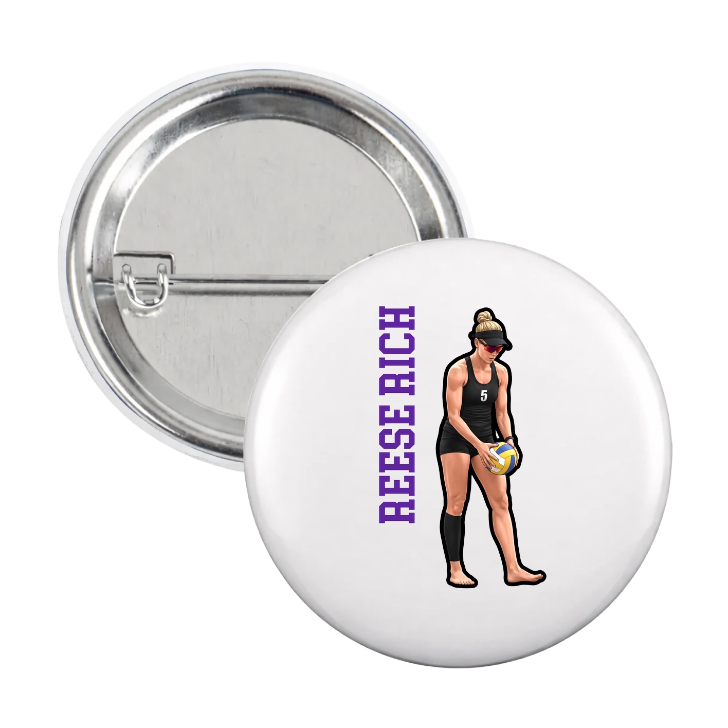 Game Day Button — Name Vertical in White