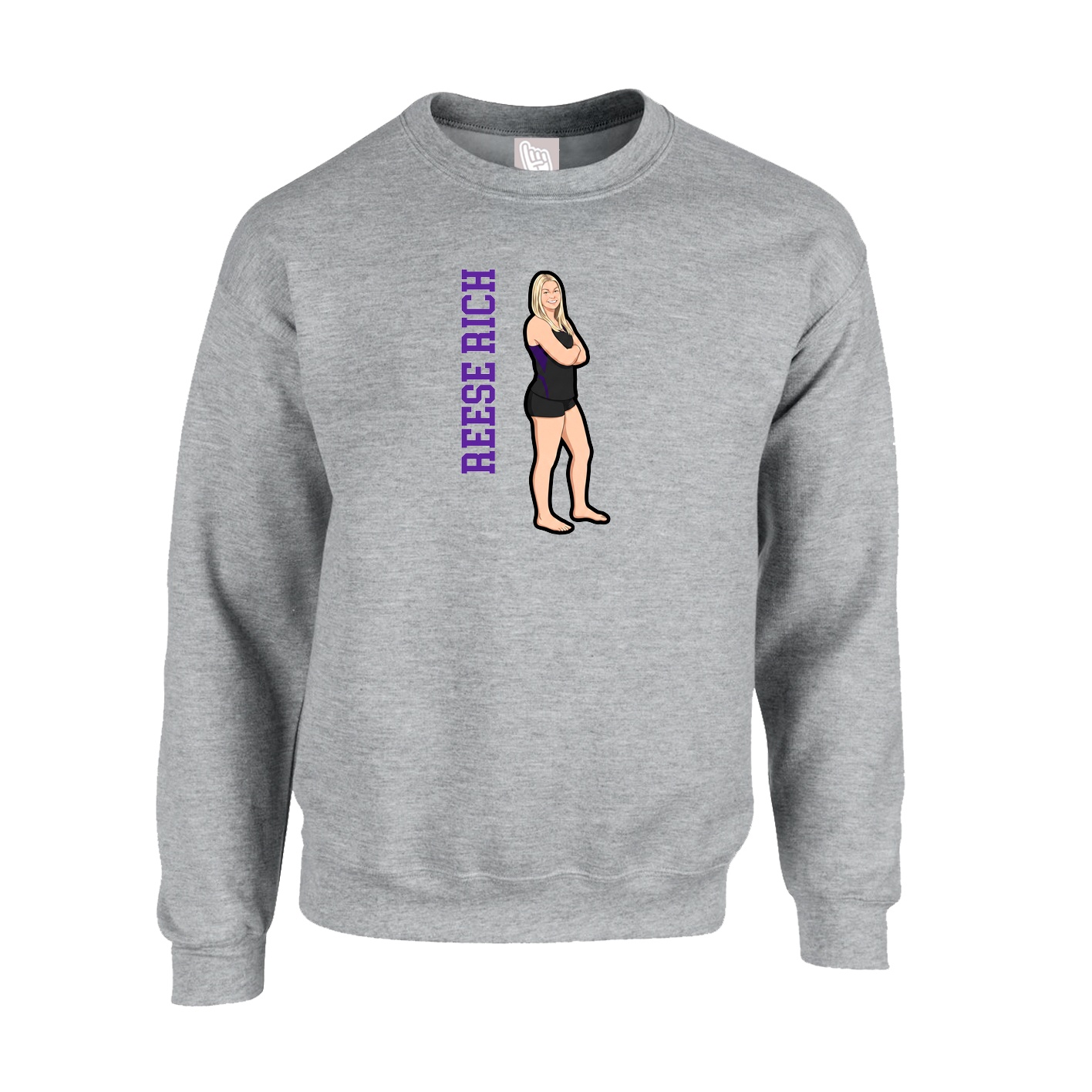 Fleece Crew — Name Vertical in Grey