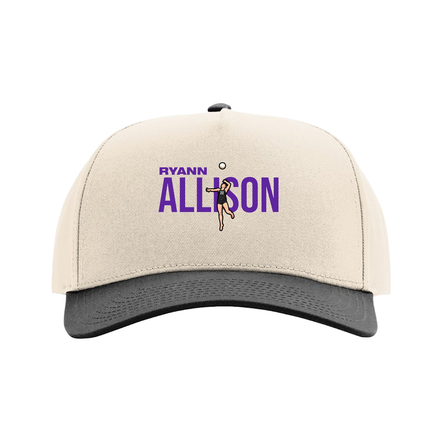 Full Fabric Five-Panel Champ Cap — Player Name in Cream/Black