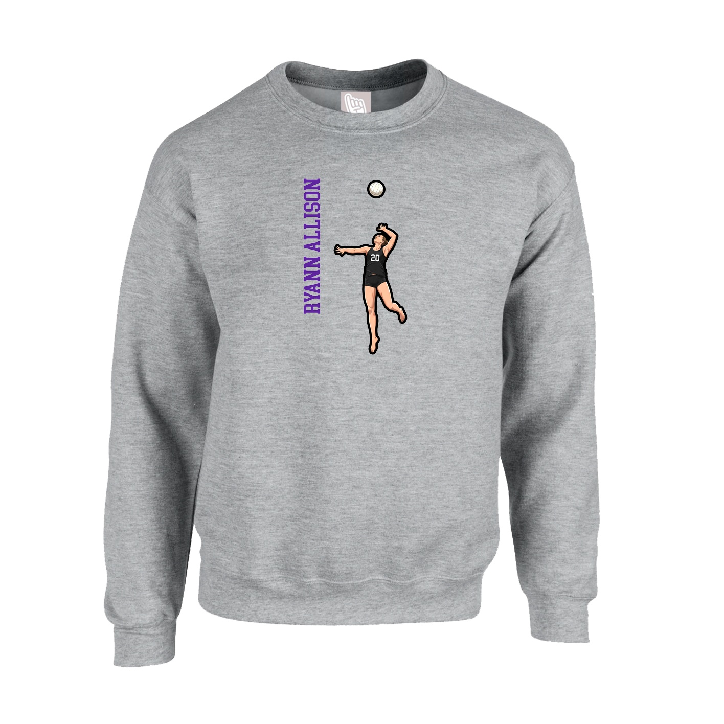 Fleece Crew — Name Vertical in Grey
