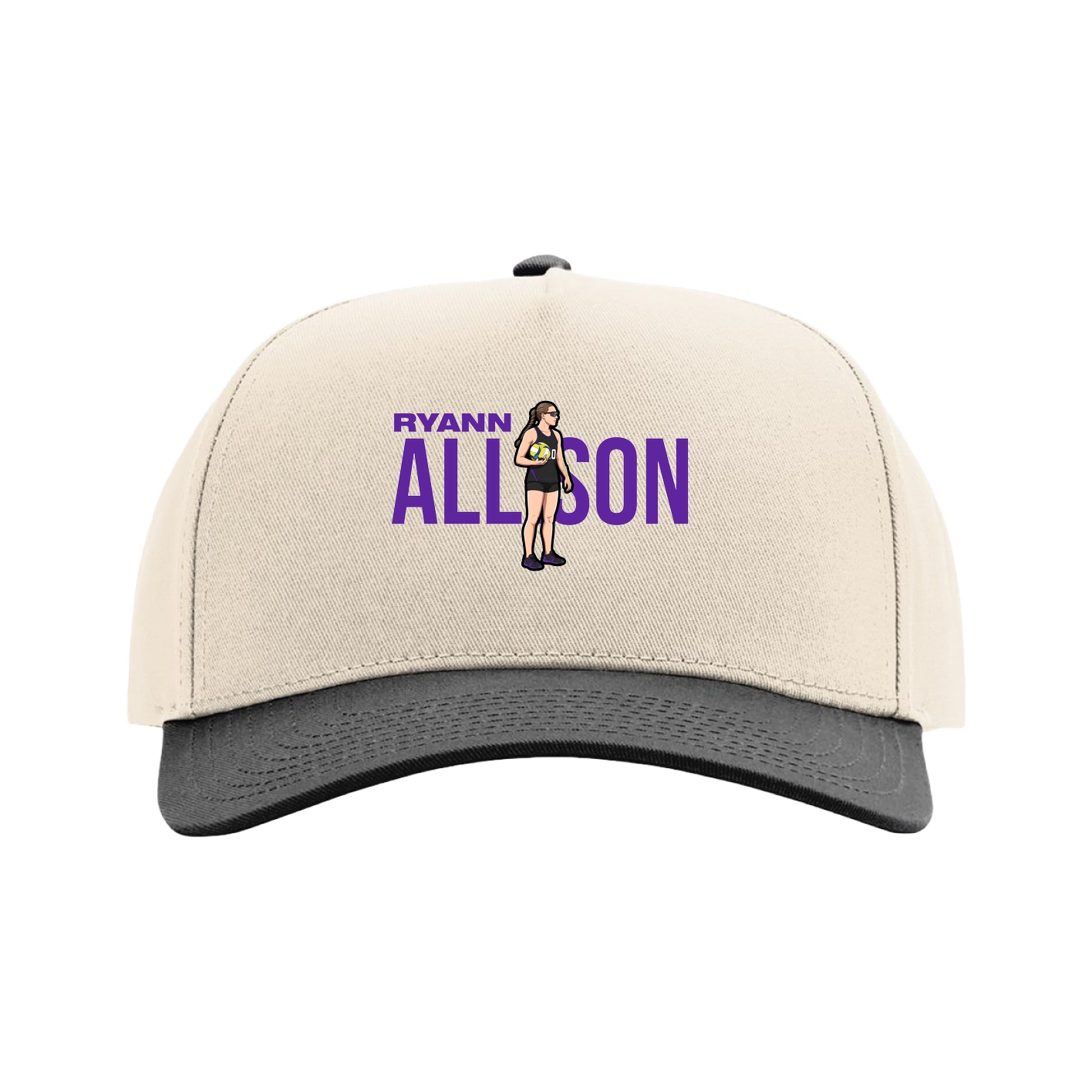 Full Fabric Five-Panel Champ Cap — Player Name in Cream/Black