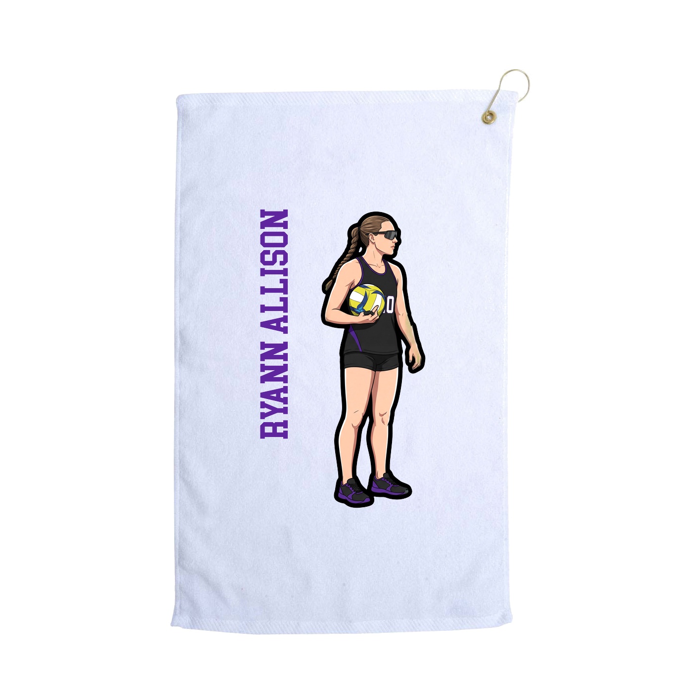 Golf Towel — Name Vertical in White