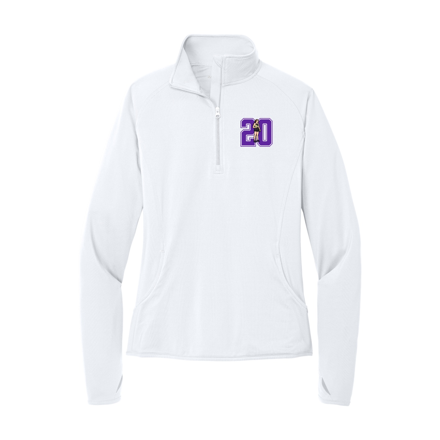 Women's Q-Zip Pullover — Number in White