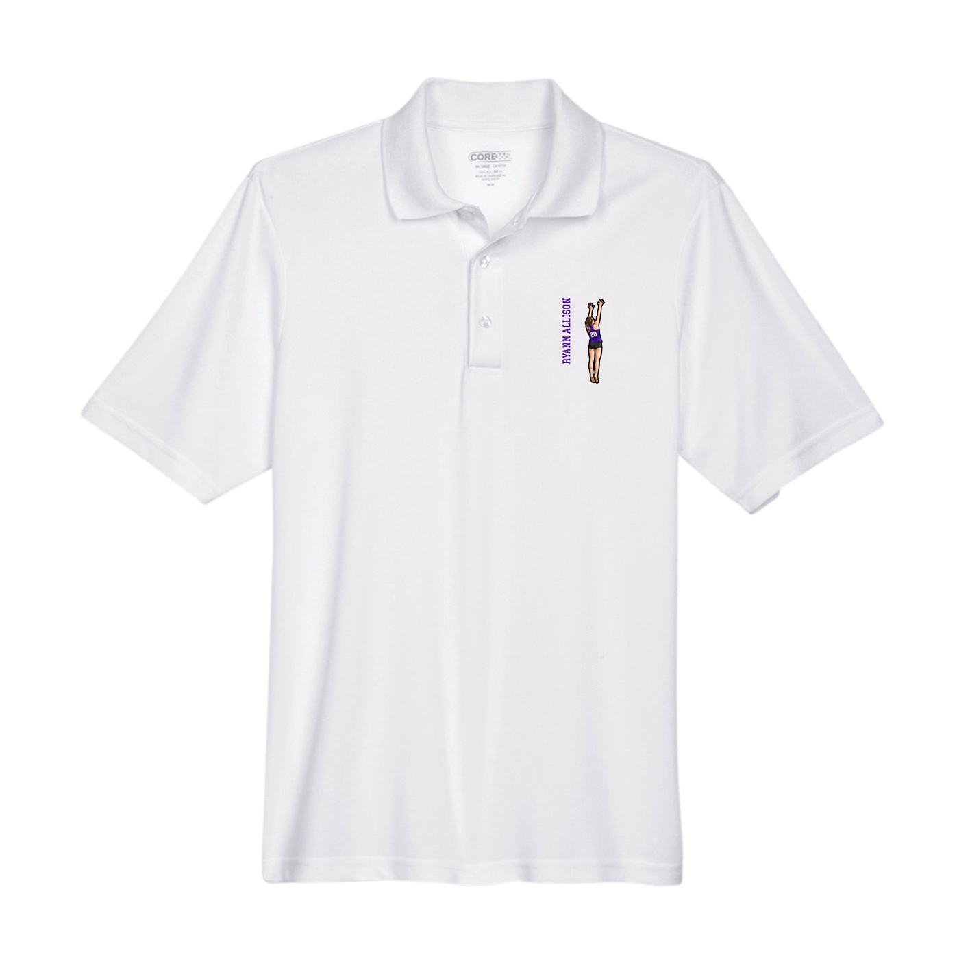 Performance Polo — Name Vertical in White