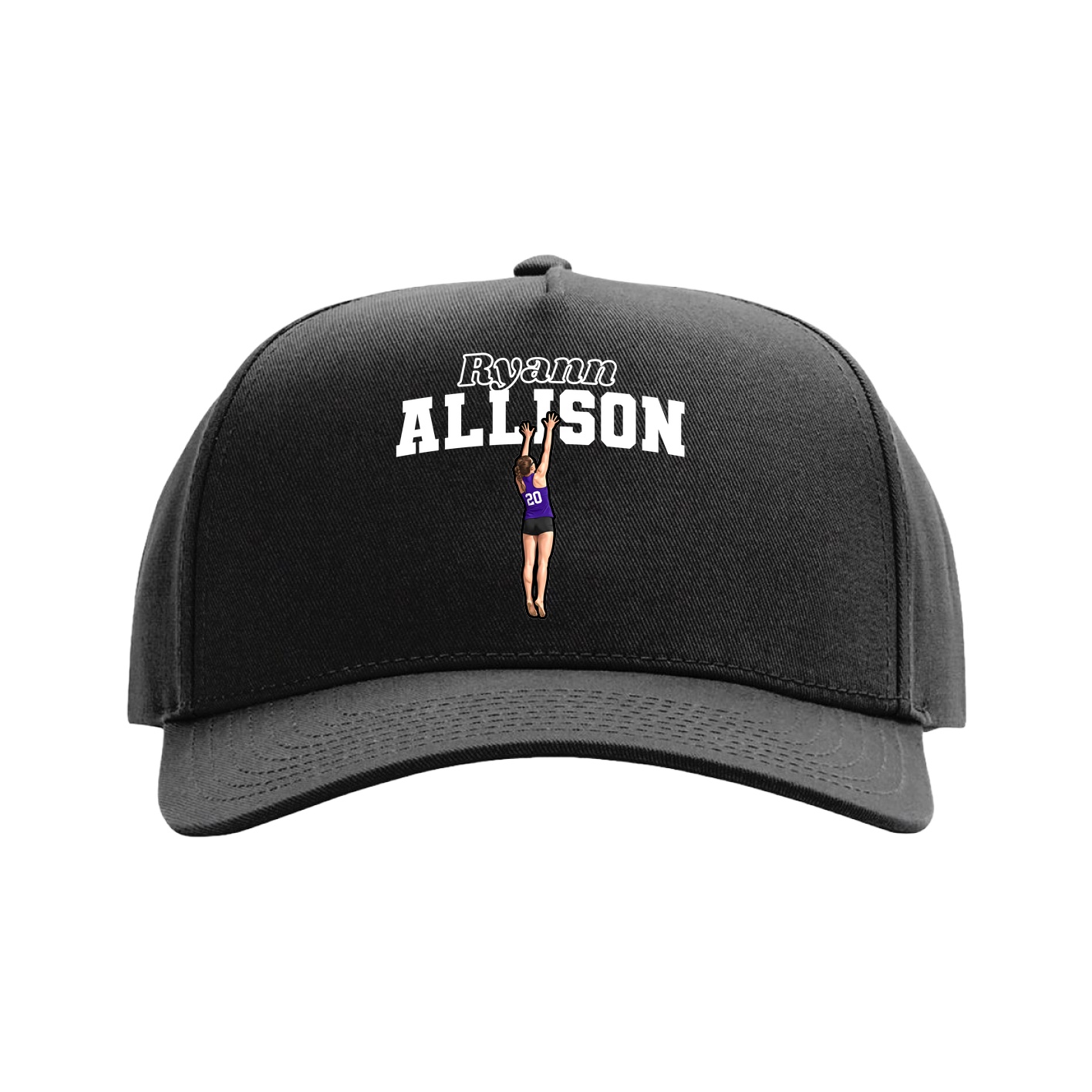 Full Fabric Five-Panel Champ Cap — Name Arch in Black