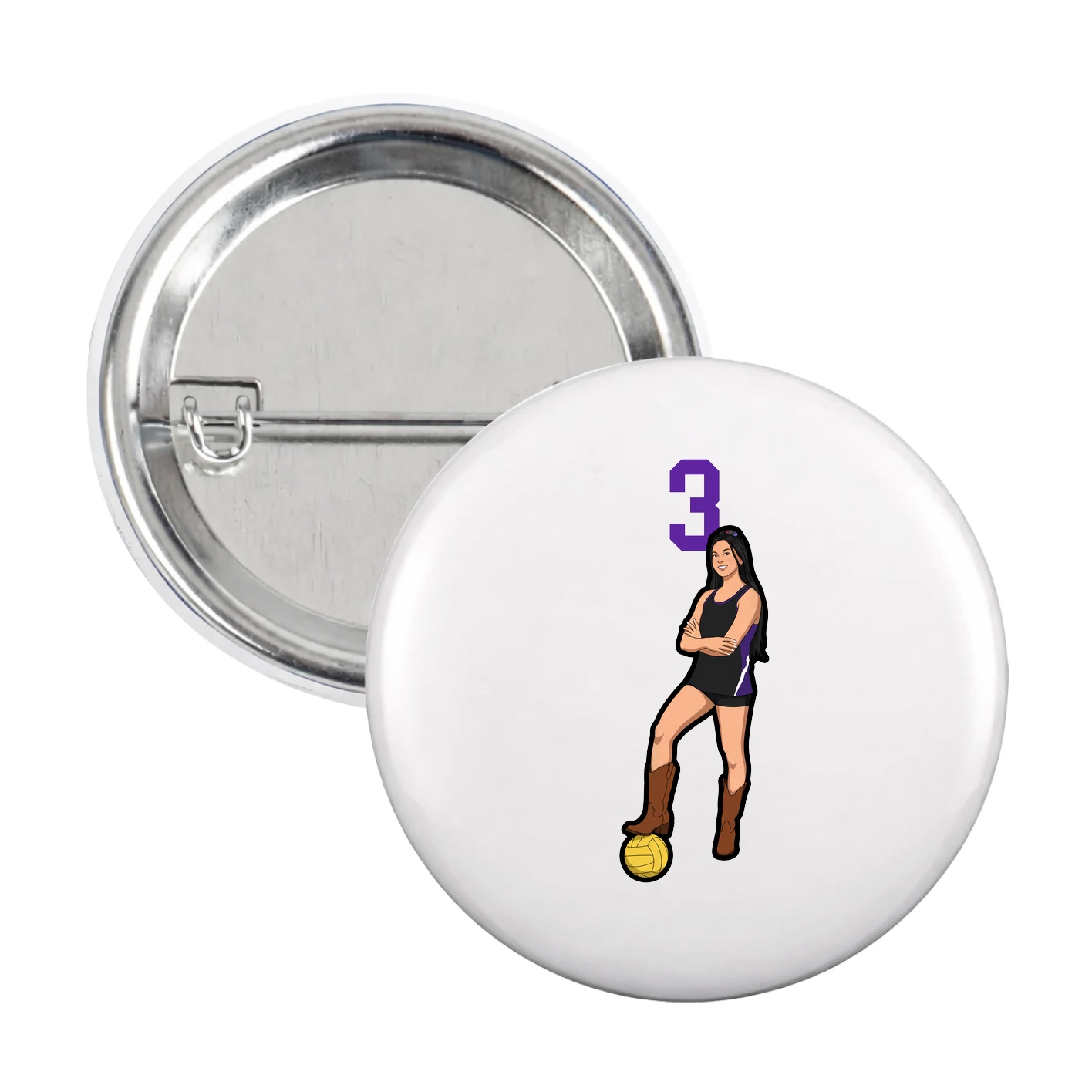 Game Day Button — Number Top in White