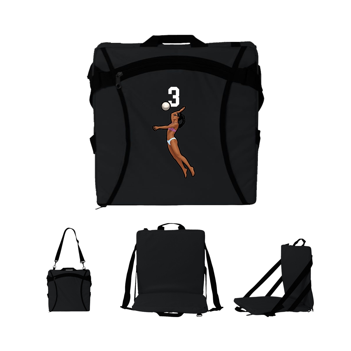 Folding Stadium Seat — Number Top in Black