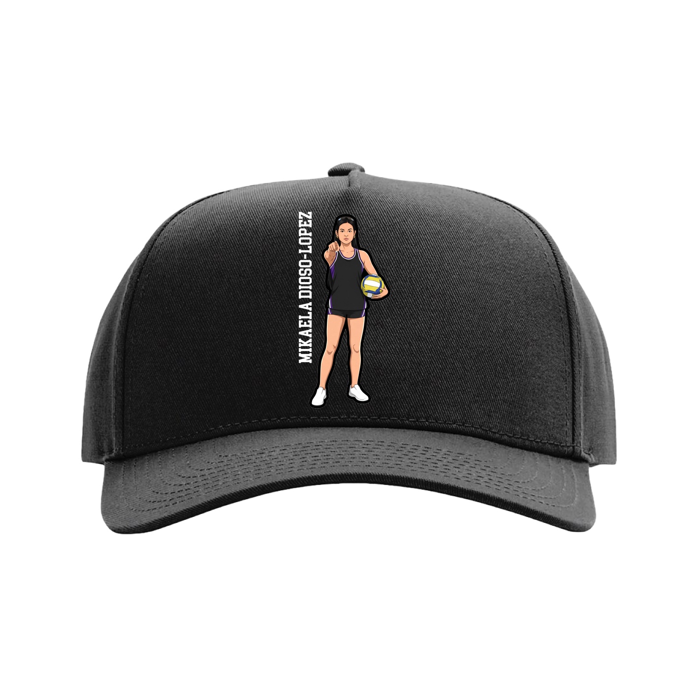 Full Fabric Five-Panel Champ Cap — Name Vertical in Black