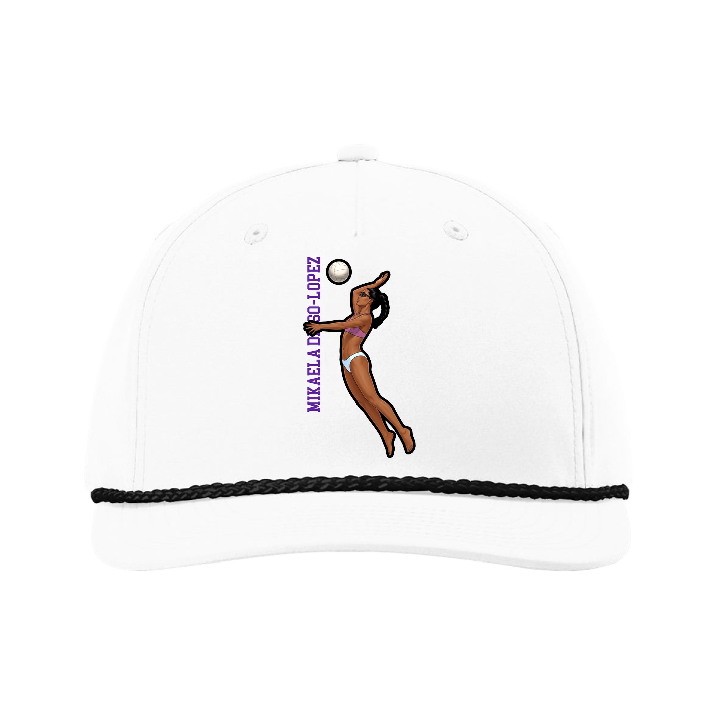 Five-Panel Classic Rope Cap — Name Vertical in White
