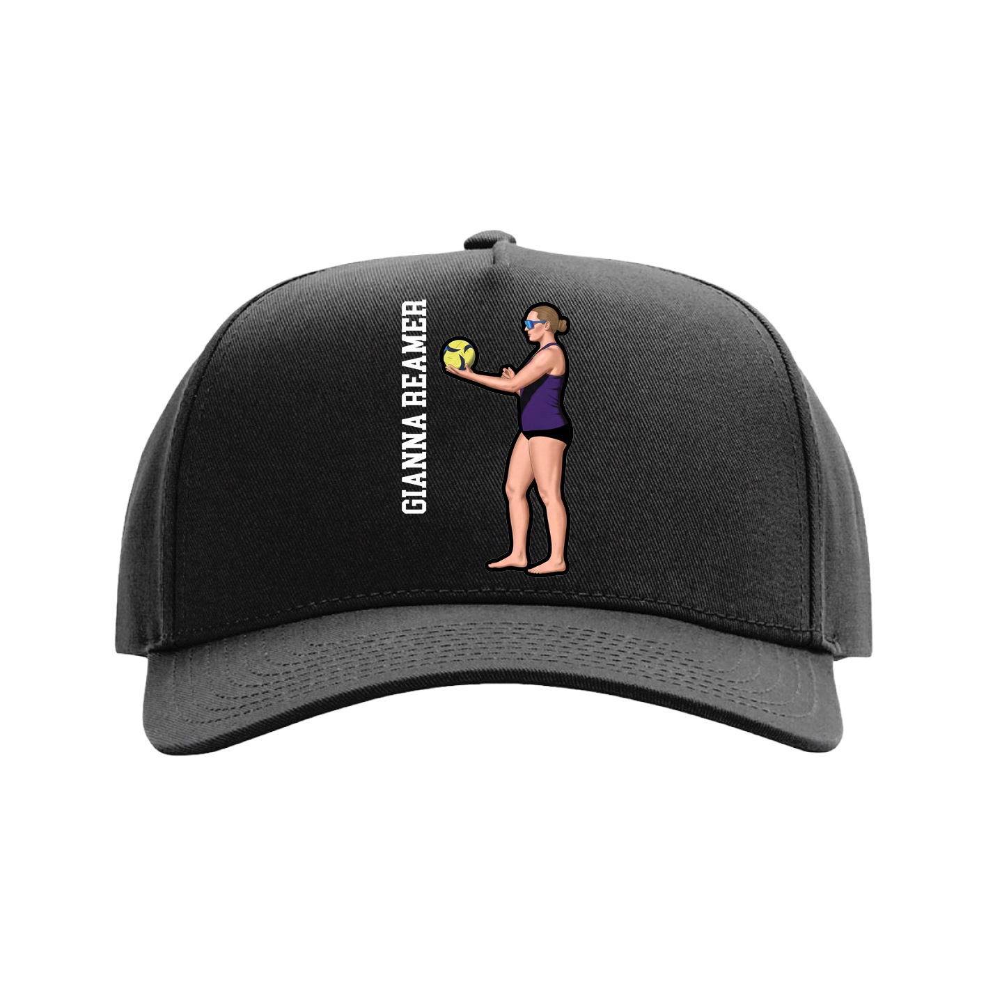 Full Fabric Five-Panel Champ Cap — Name Vertical in Black
