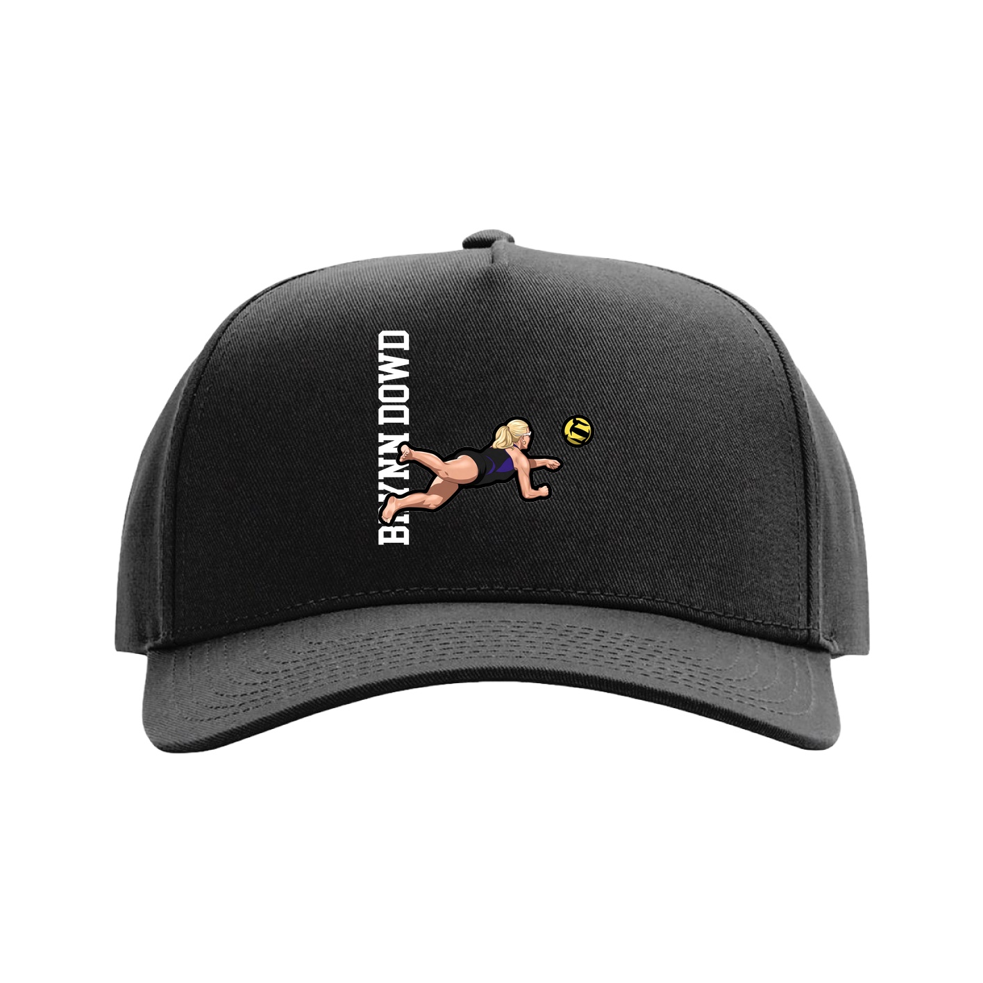 Full Fabric Five-Panel Champ Cap — Name Vertical in Black