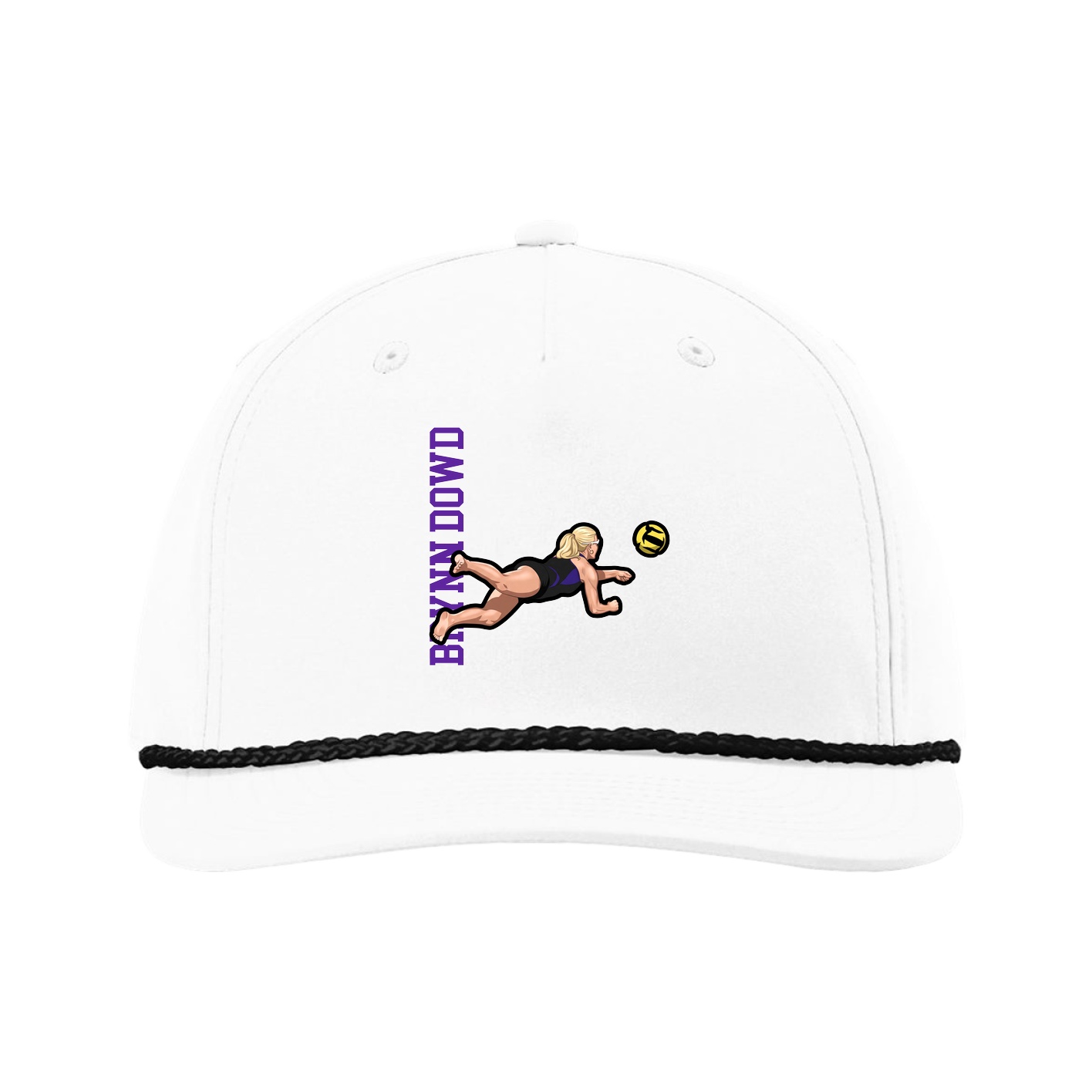 Five-Panel Classic Rope Cap — Name Vertical in White