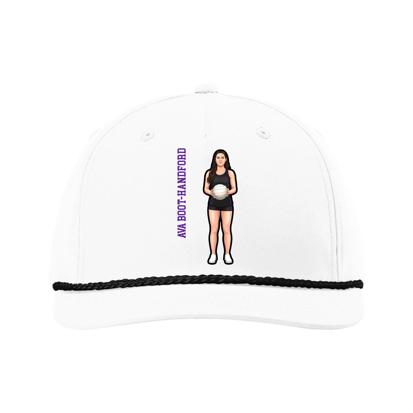 Five-Panel Classic Rope Cap — Name Vertical in White